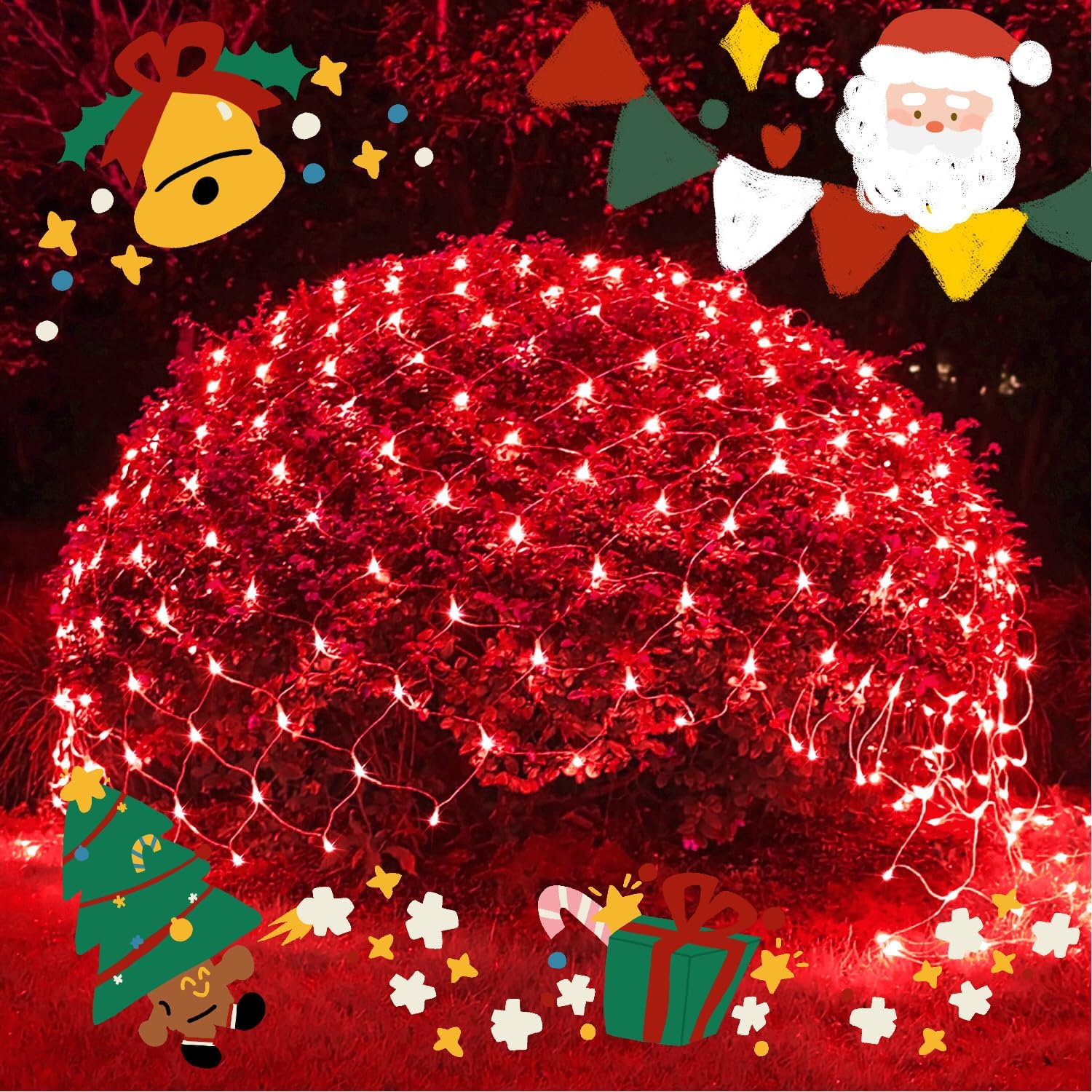 JMEXSUSS 200 luces LED rojas de red de Navidad, 9.8 pies x 6.6 pies, luces de arbusto de Navidad conectables con control remoto, 8 modos de enchufe,