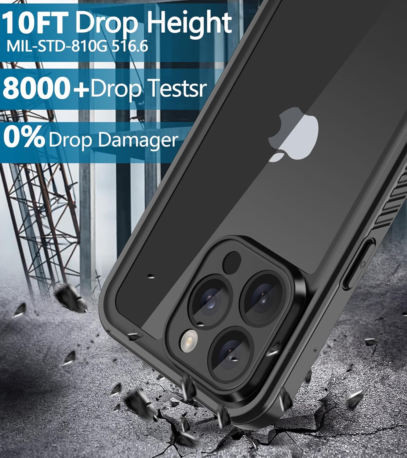 Diverbox Funda para iPhone 15 Pro de 10 pies impermeable a prueba de golpes a prueba de caídas a prueba de caídas a prueba de polvo protector de
