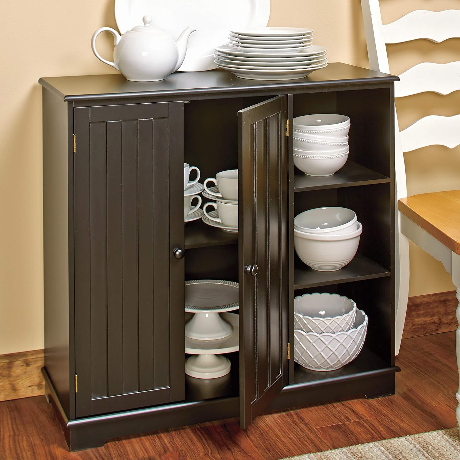 The Lakeside Collection Beadboard Buffet – Armario de almacenamiento, color negro