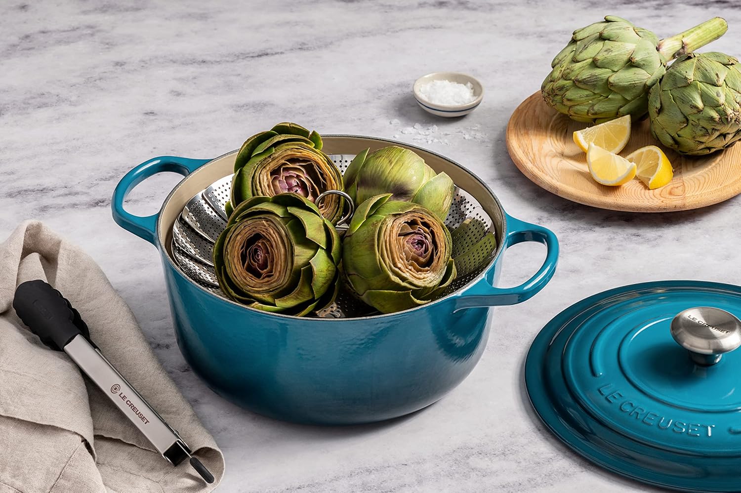 Le Creuset Horno holandés redondo de hierro fundido esmaltado, 4.5 cuartos de galón, verde azulado profundo