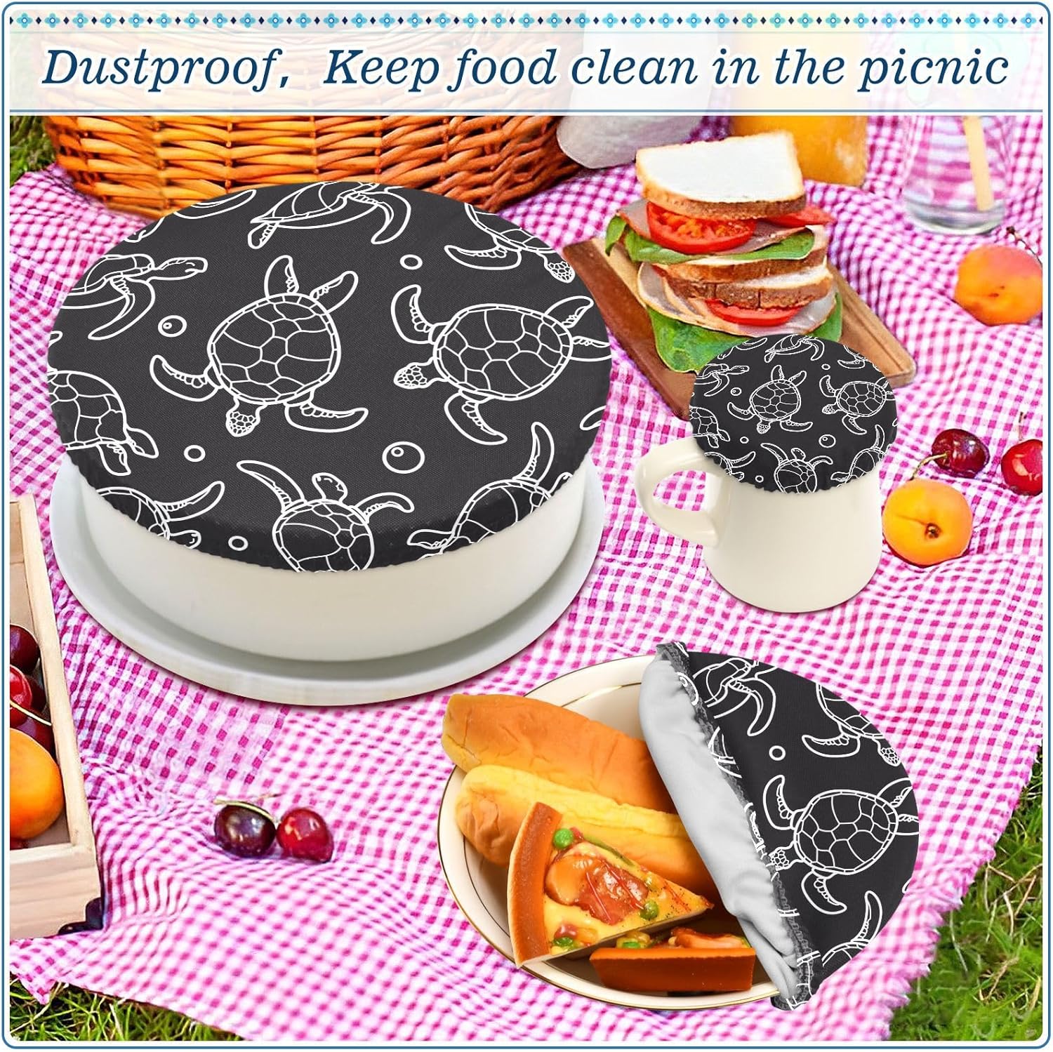 Turtles 5PCS Reusable Elastic Bowl Covers for Food Storage Stretch Cloth Fabric Lids with 5 Different Sizes Waterproof Bowl Covers for Food Fruits