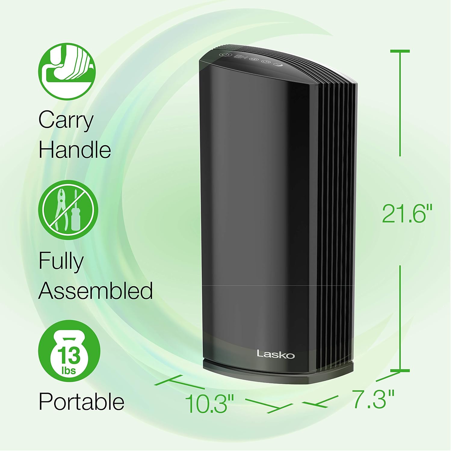 Lasko LP450 – Purificador de aire de torre HEPA prémium para el hogar con DreamMode y temporizador la filtración HEPA verdadera elimina el 99.97%