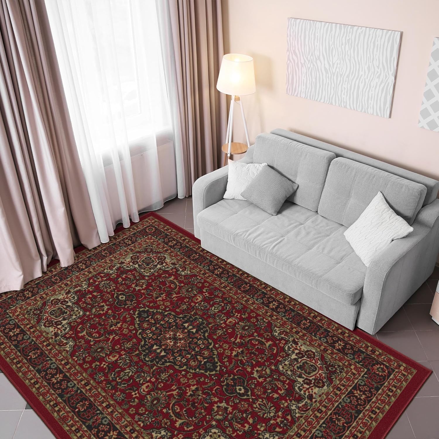 Ottomanson Ottohome Collection – Alfombra antideslizante de goma con diseño oriental, 5 x 7 pies, 5 x 6 pies 6 pulgadas, color rojo