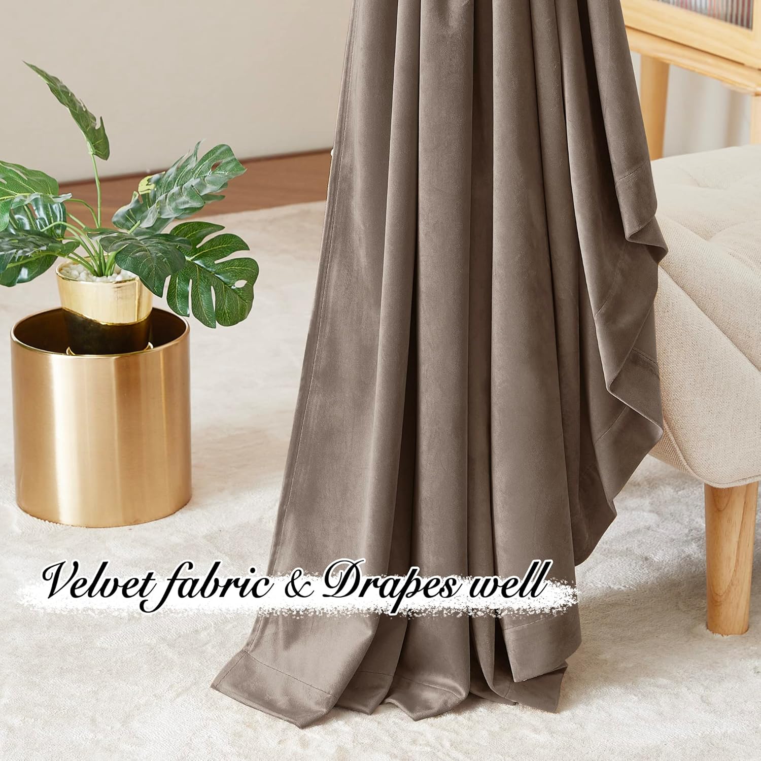 PONY DANCE Cortinas de terciopelo champán para oscurecer la habitación, 96 pulgadas, suaves, clásicas, sólidas, con aislamiento térmico, para sala