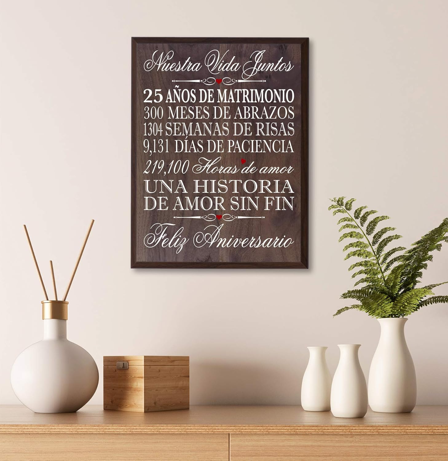 LifeSong Milestones Placa de pared de aniversario de boda española del 25 aniversario de regalo para ella, él, marido, esposa, parejas, 12 x 15