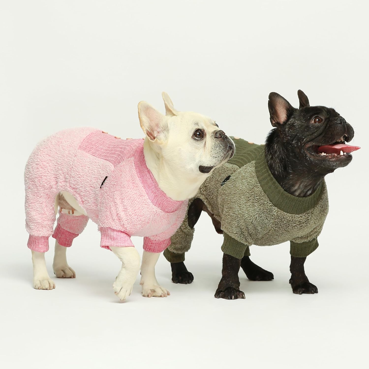 Fitwarm Pijama mullido para perros, ropa de invierno para perros pequeños, mameluco con pies, atuendo para gatos, rosa jaspeado, XS