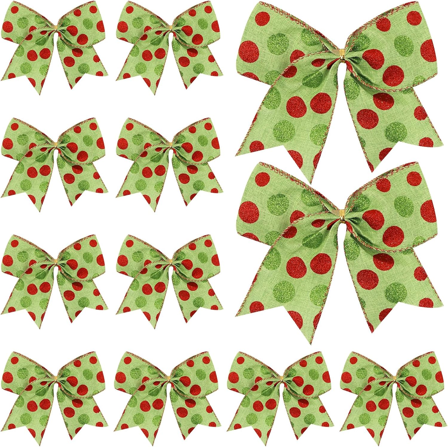 12 lazos de Navidad de 6.3 pulgadas, lazos grandes de corona de Navidad, lazos de árbol de Navidad rojo y verde, lazos de puntos con purpurina de