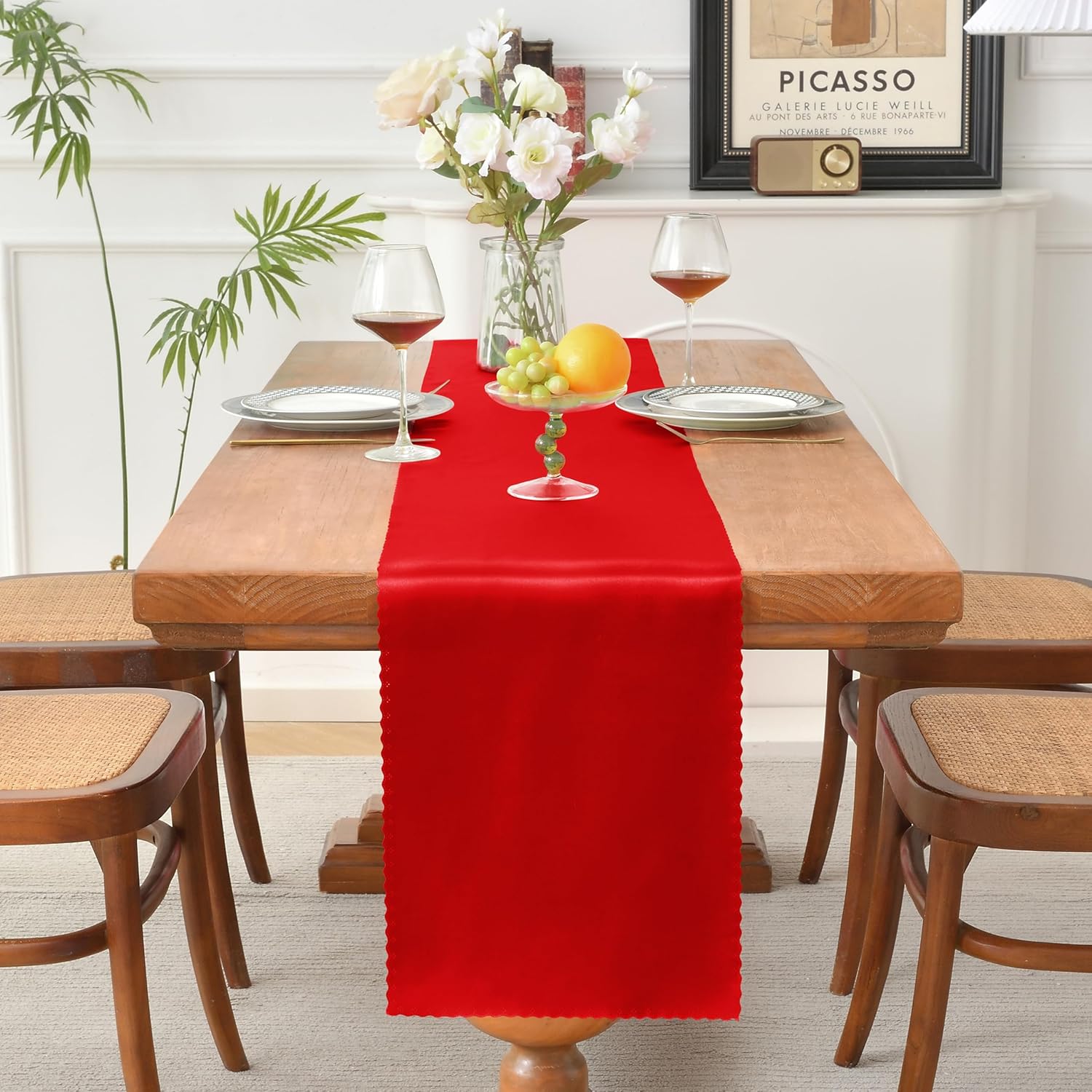 Aormenzy 24 caminos de mesa de satén rojo de 12 x 108 pulgadas, caminos de mesa de boda sedosos, decoración de mesa elegante, caminos de mesa suaves