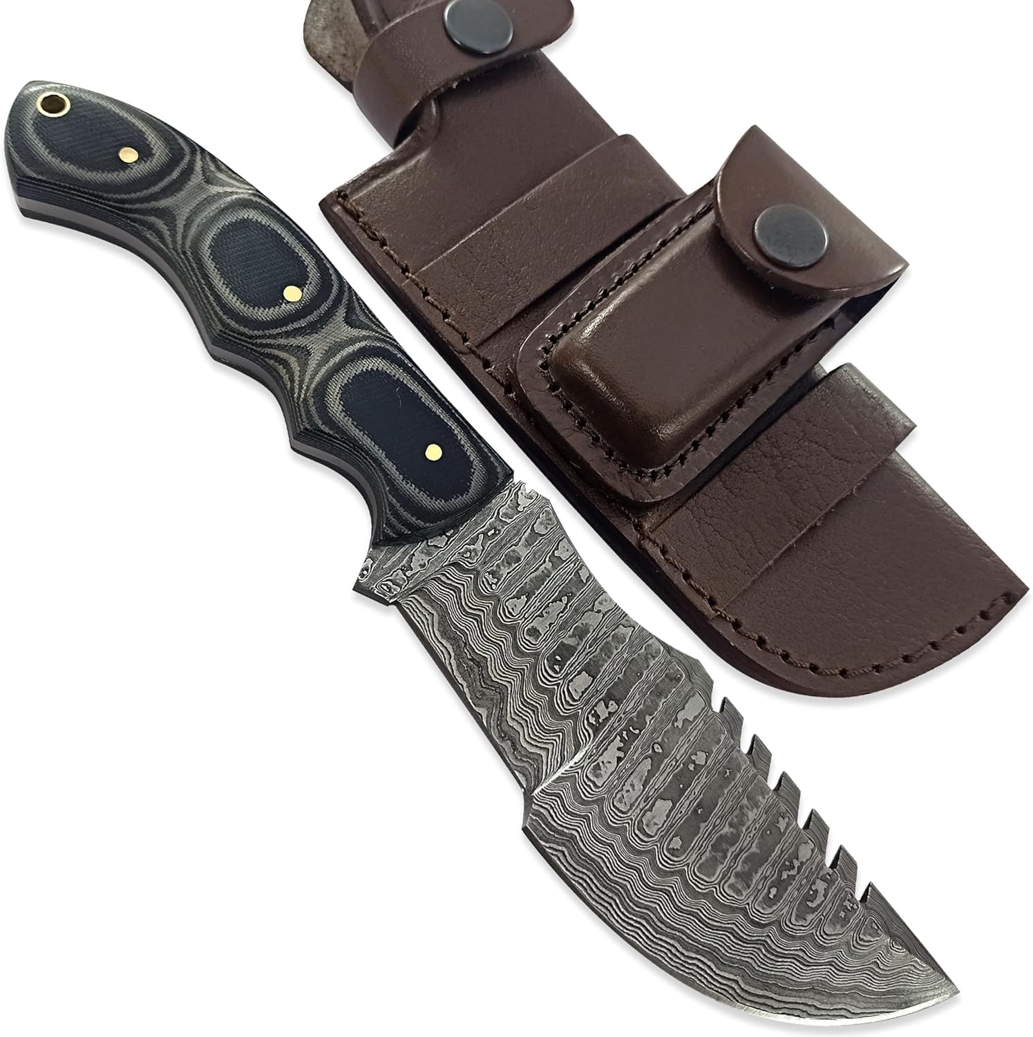 Cuchillo de caza de hoja fija Tracker Hecho a mano personalizado Acero de Damasco 10 pulgadas Tracker Cuchillo – Mango Micarta negro agarre perfecto