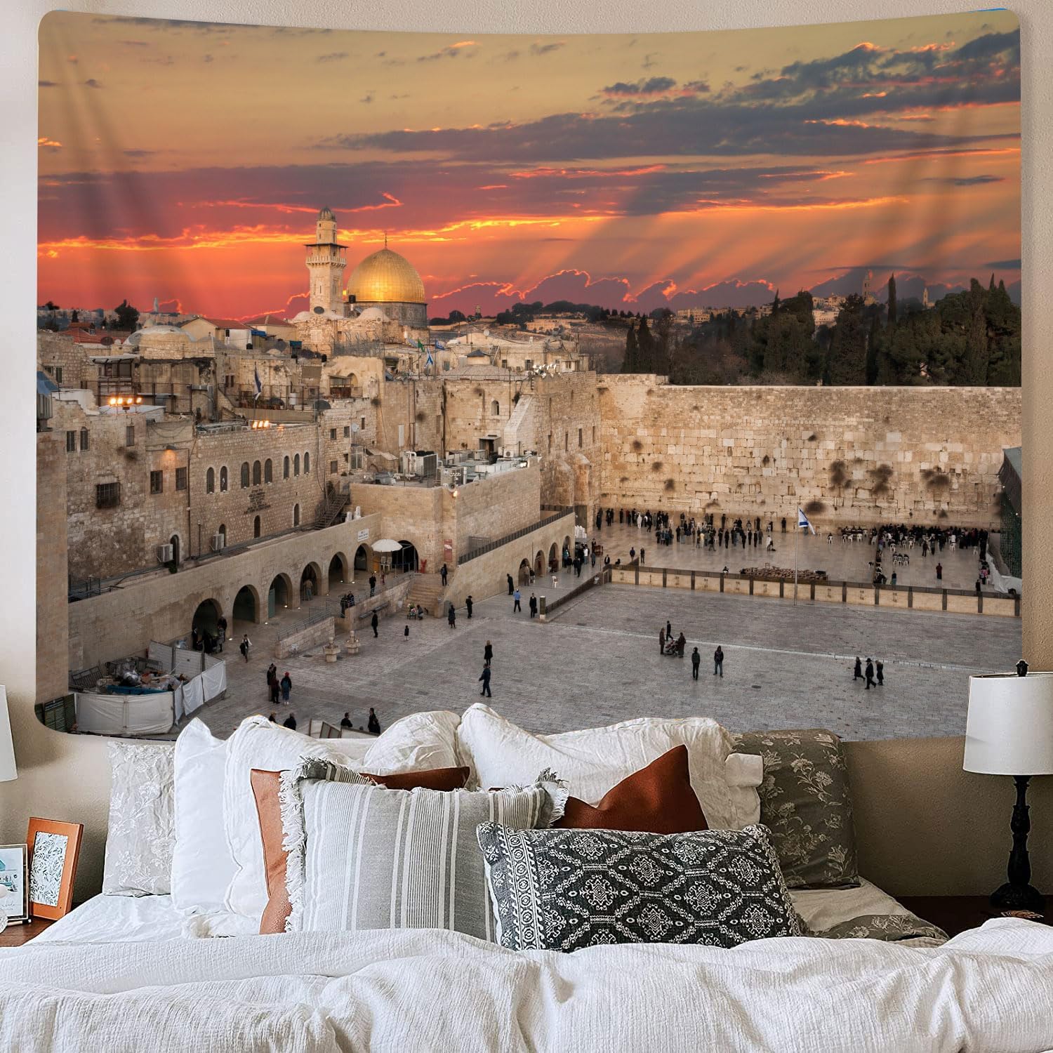 Tapiz de pared occidental de la ciudad de Jerusalén, decoración de Kotel Sukkah, tapices de pared de lamentación occidental para dormitorio,