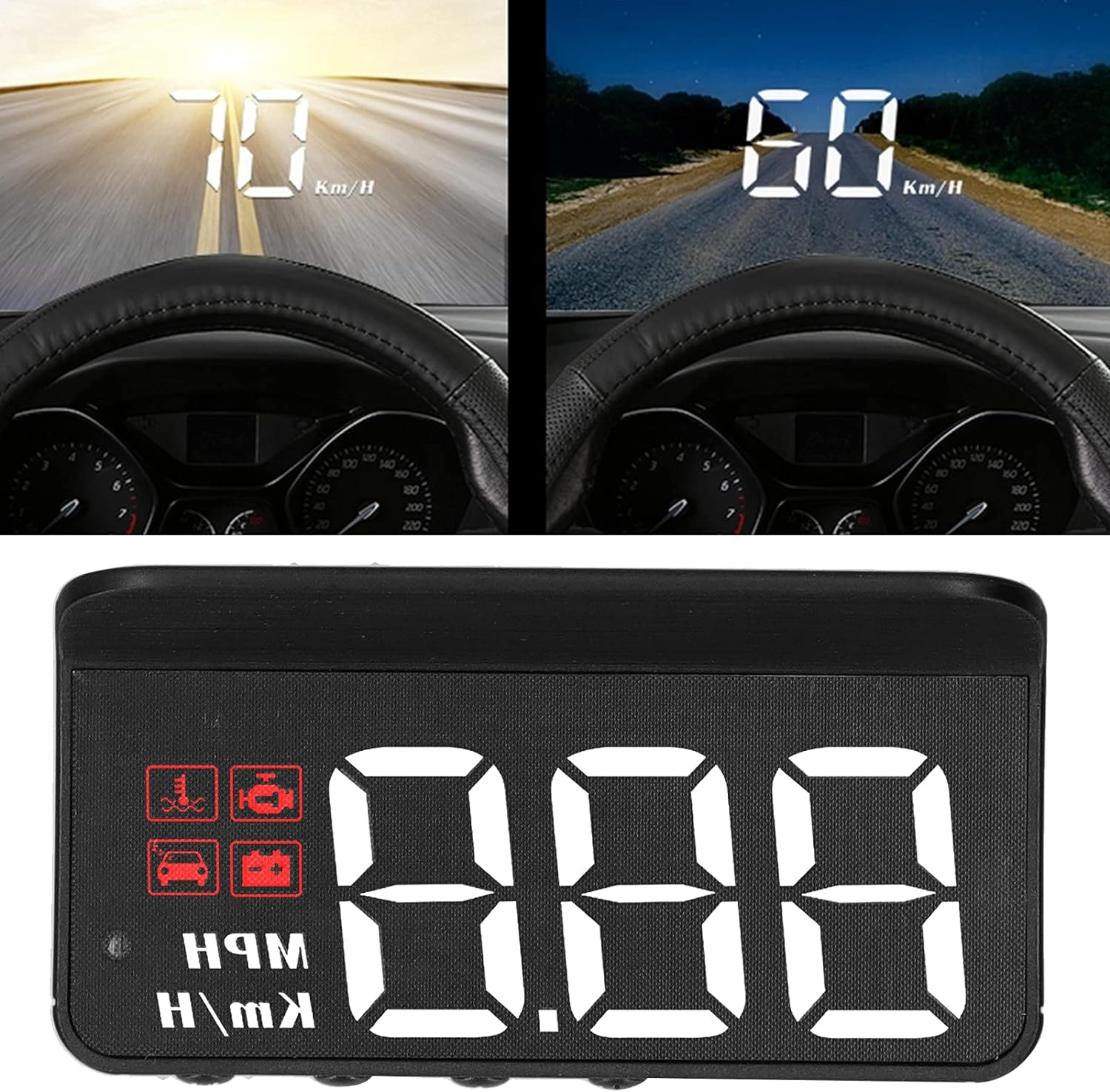 OBD2 HUD – Pantalla de cabeza hacia arriba, pantalla de velocímetro HUD para automóvil, proyector de parabrisas, medidor multifunción, alarma de