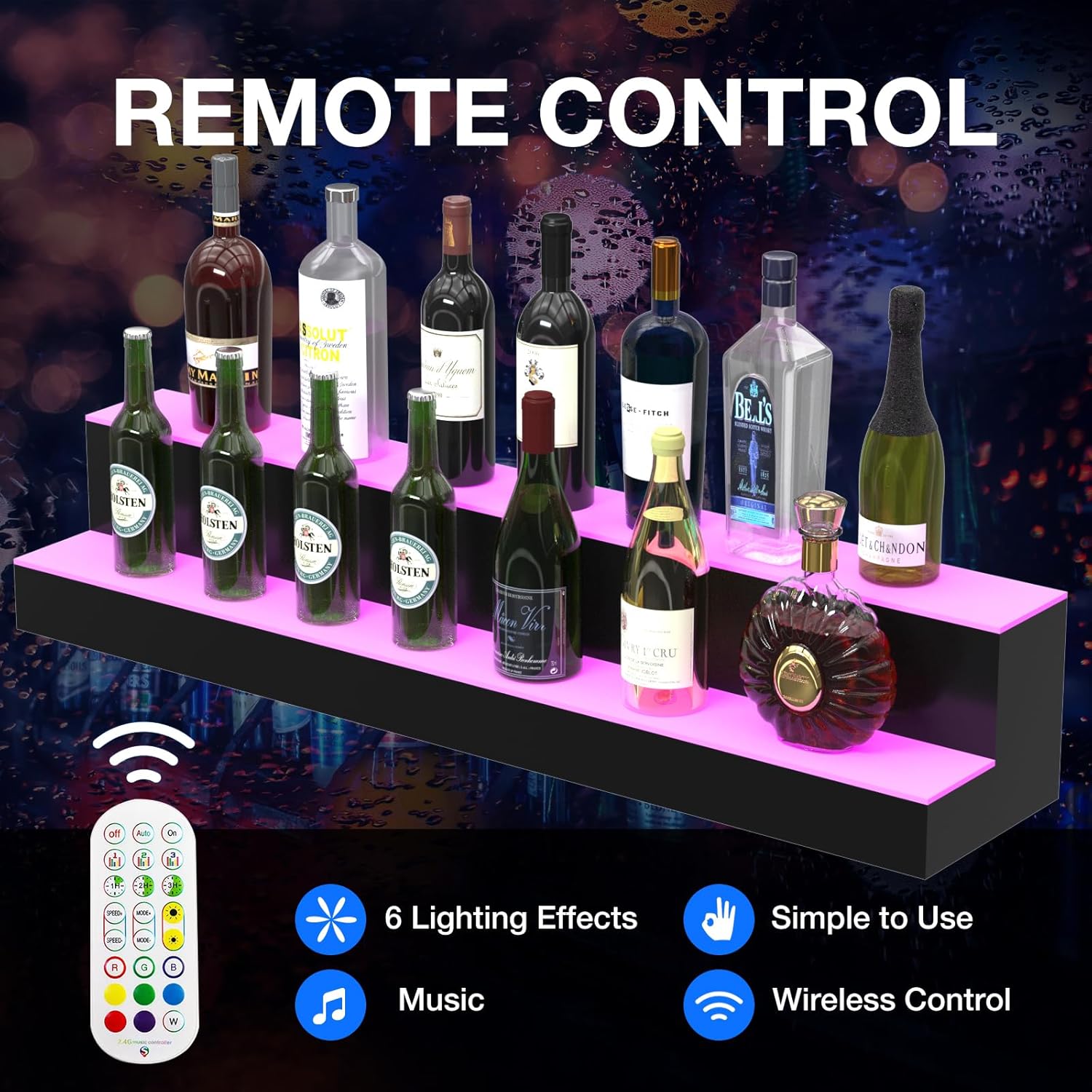Estante de exhibición LED para botellas de licor, estante de barra iluminado de acrílico de 40 pulgadas de 2 pasos para el hogar, barra comercial,