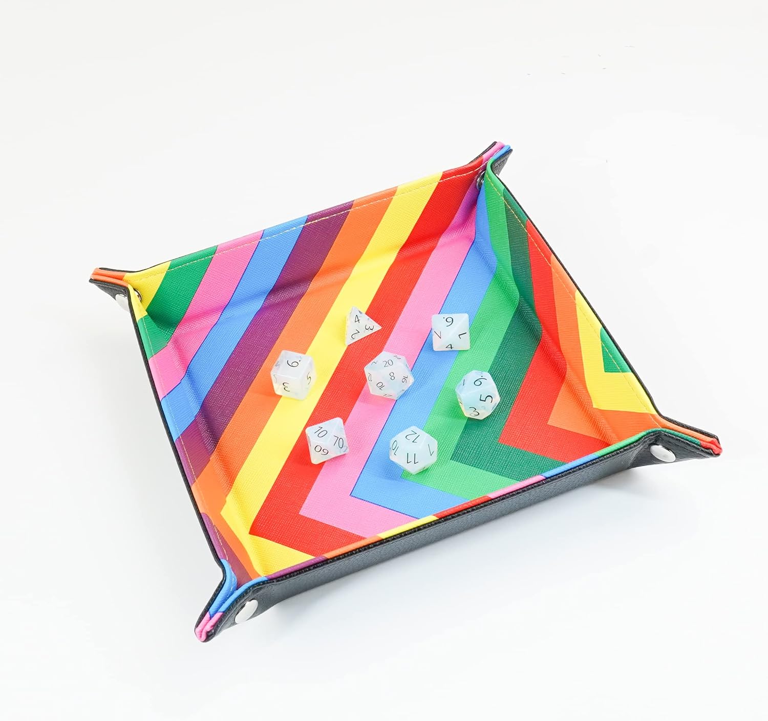 FanRoll de Metallic Dice Games – Bandeja plegable para dados con respaldo de piel sintética arco iris de cuero, juego de rol, accesorios de dados