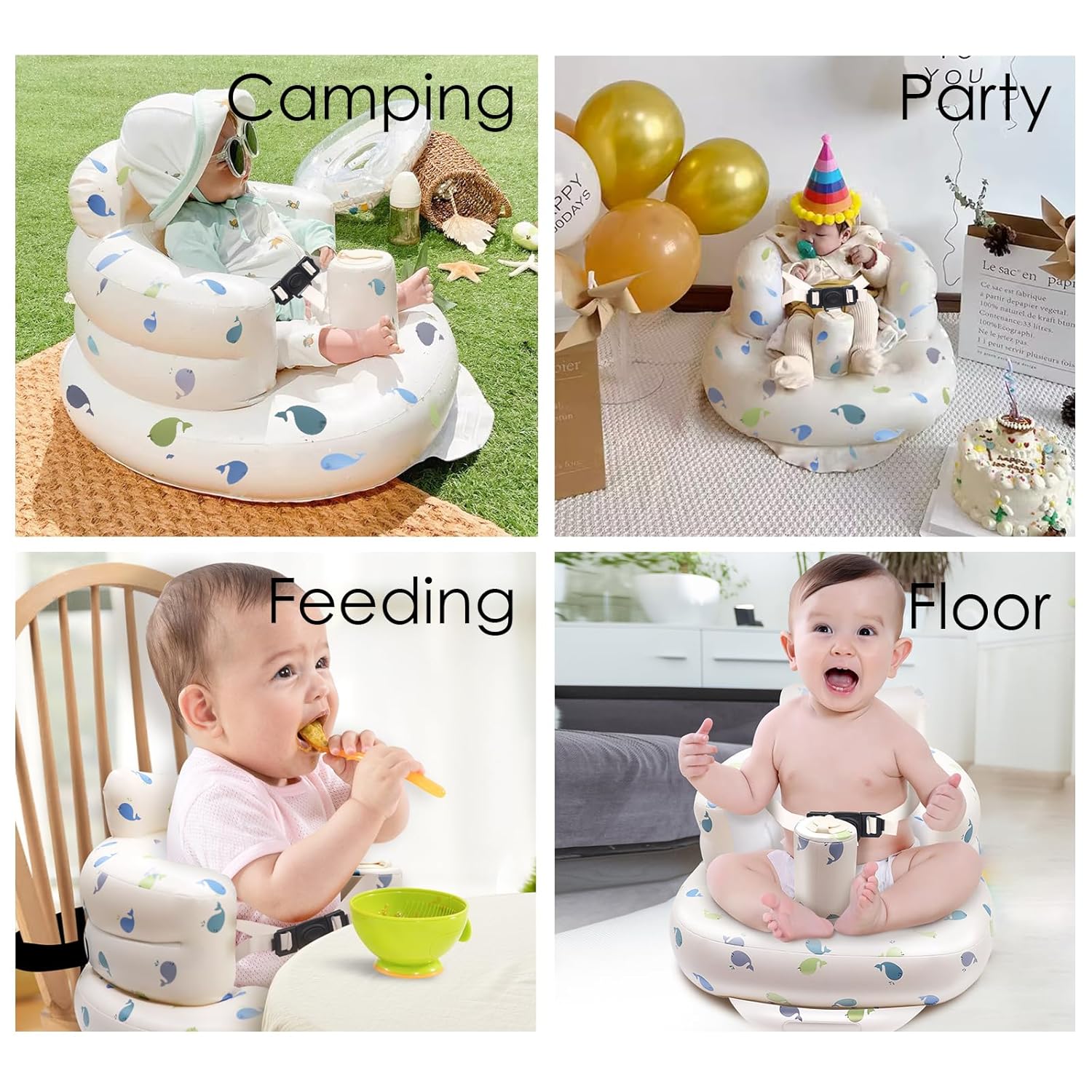 Asiento inflable para bebés de 3 meses en adelante, arnés de 3 puntos para bebé, asiento de apoyo para bebé, silla de verano para sentarse, silla de