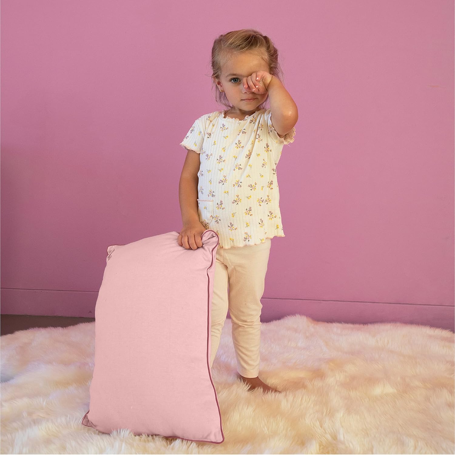 Pharmedoc Almohada para niños pequeños con funda de almohada, almohada Little Garoo de 14 x 19 pulgadas, almohadas de algodón orgánico rosa para