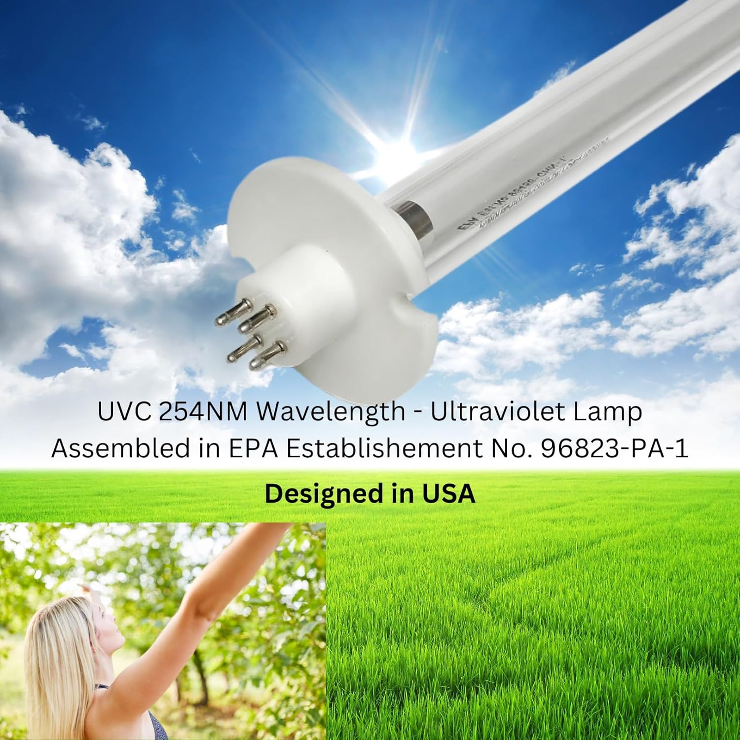 LSE Lighting TUVL-215P TUVL-200-E Lámpara UV de 15 pulgadas para AHU Serie 1 APCO MAG 15 (sin cable negro incluido)  Utilizada para sistemas