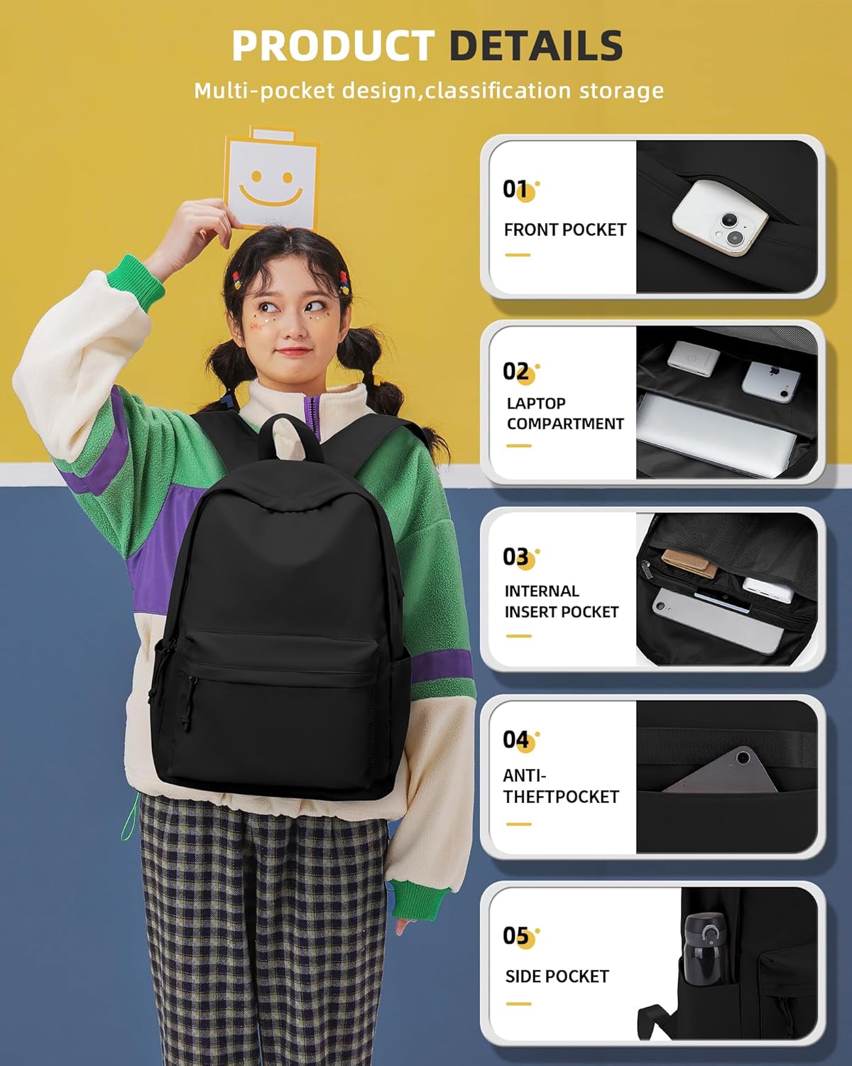 BOXSAM Mochila escolar, G2-negro, Mochila Causal