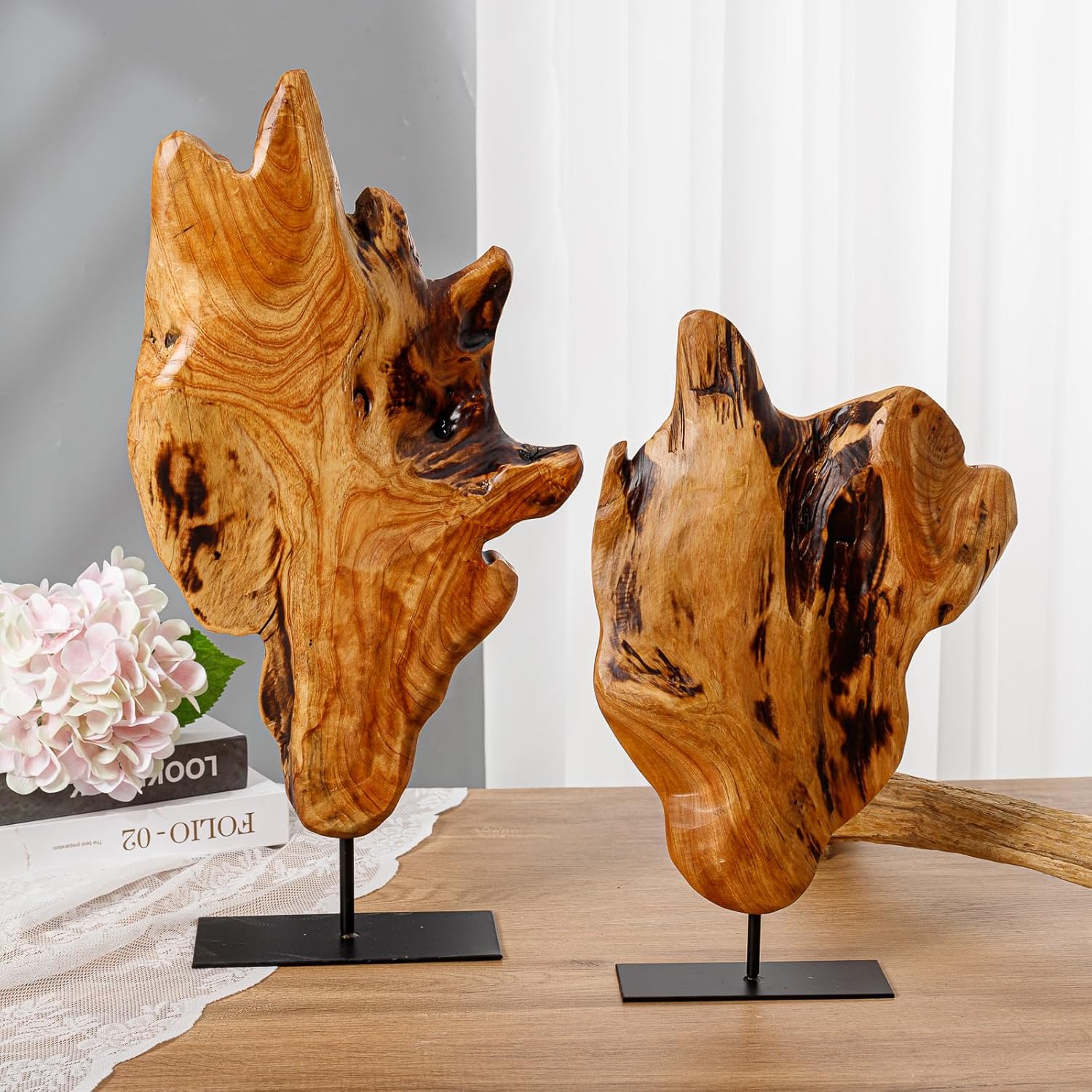 THY COLLECTIBLES Escultura irregular de madera de raíz tallada a mano, escultura abstracta de pie para decoración del hogar, estatua de mesa con