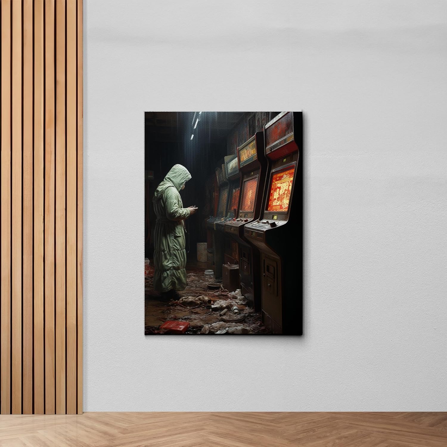 Ghost in an Abandoned Arcade, Nostalgia Poster, Art Poster Print, Dark Academia, Gothic Retro., Canvas Prints, Wall Decor