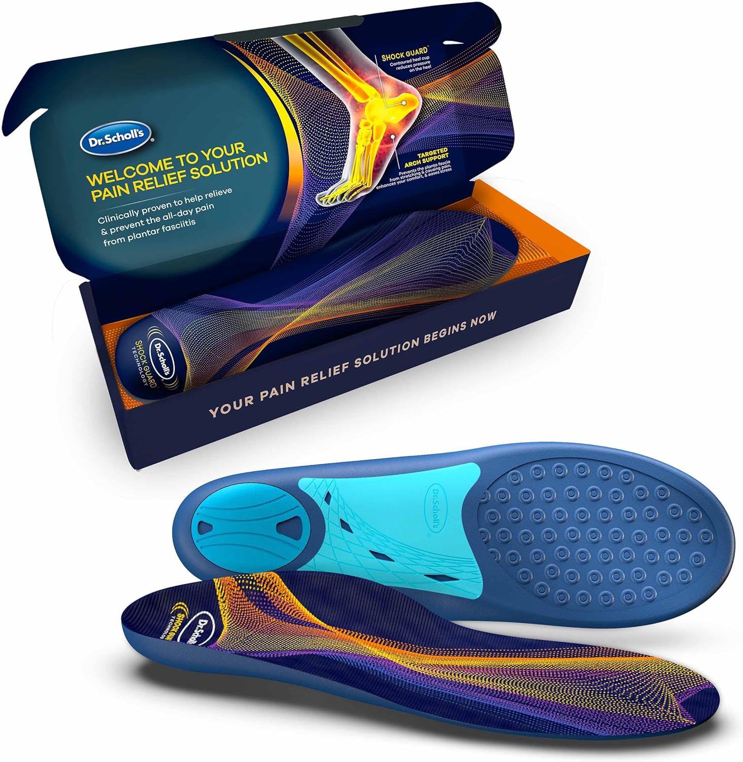Dr. Scholl’s – Plantillas para aliviar el dolor de la fascitis plantar, con soporte para el arco del pie, se adaptan al tamaño del zapato, para