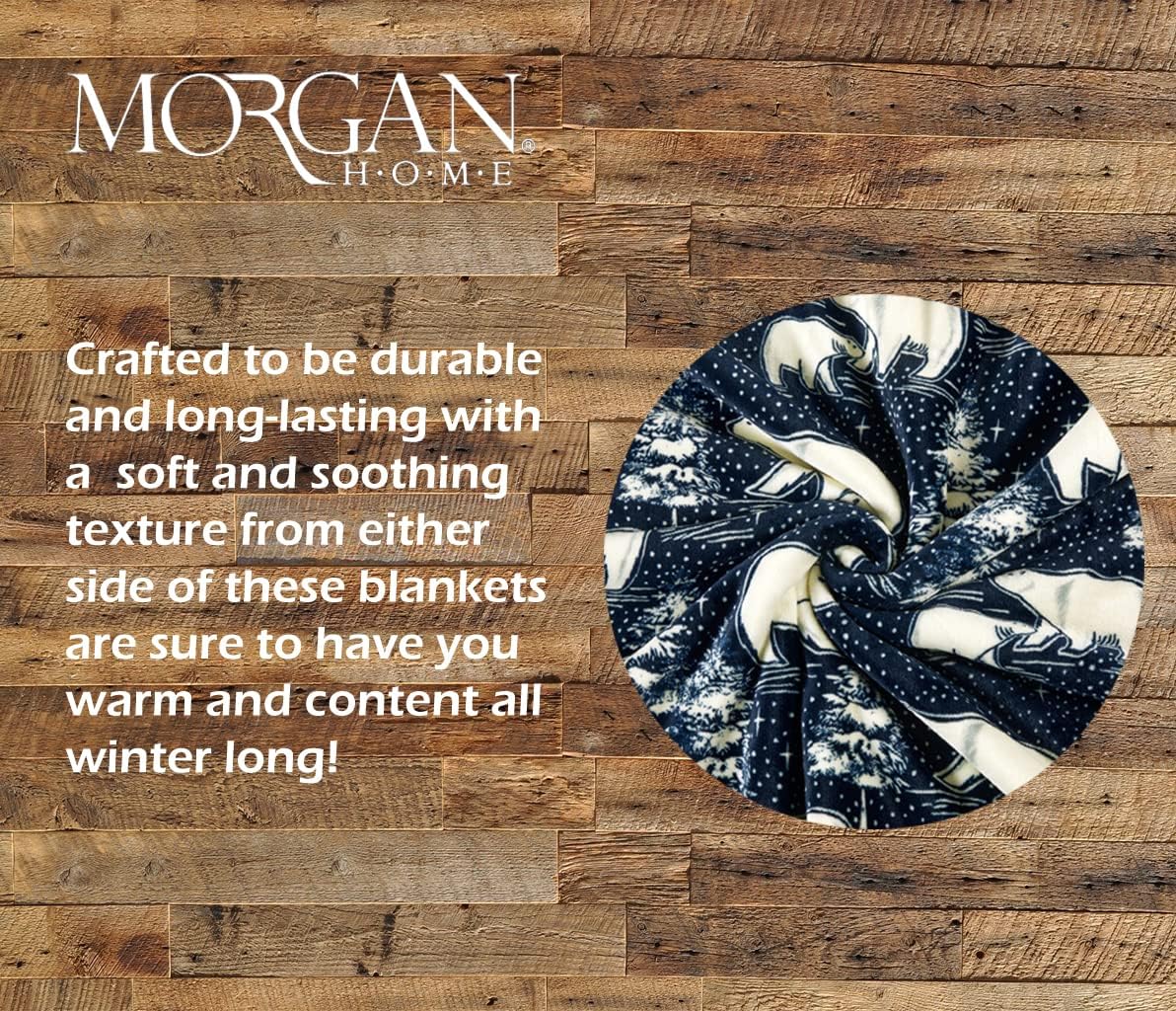 Morgan Home Manta de terciopelo de felpa con reverso a sherpa, manta grande para cama o sofá acogedora y cálida (oso polar crepúsculo, Queen)