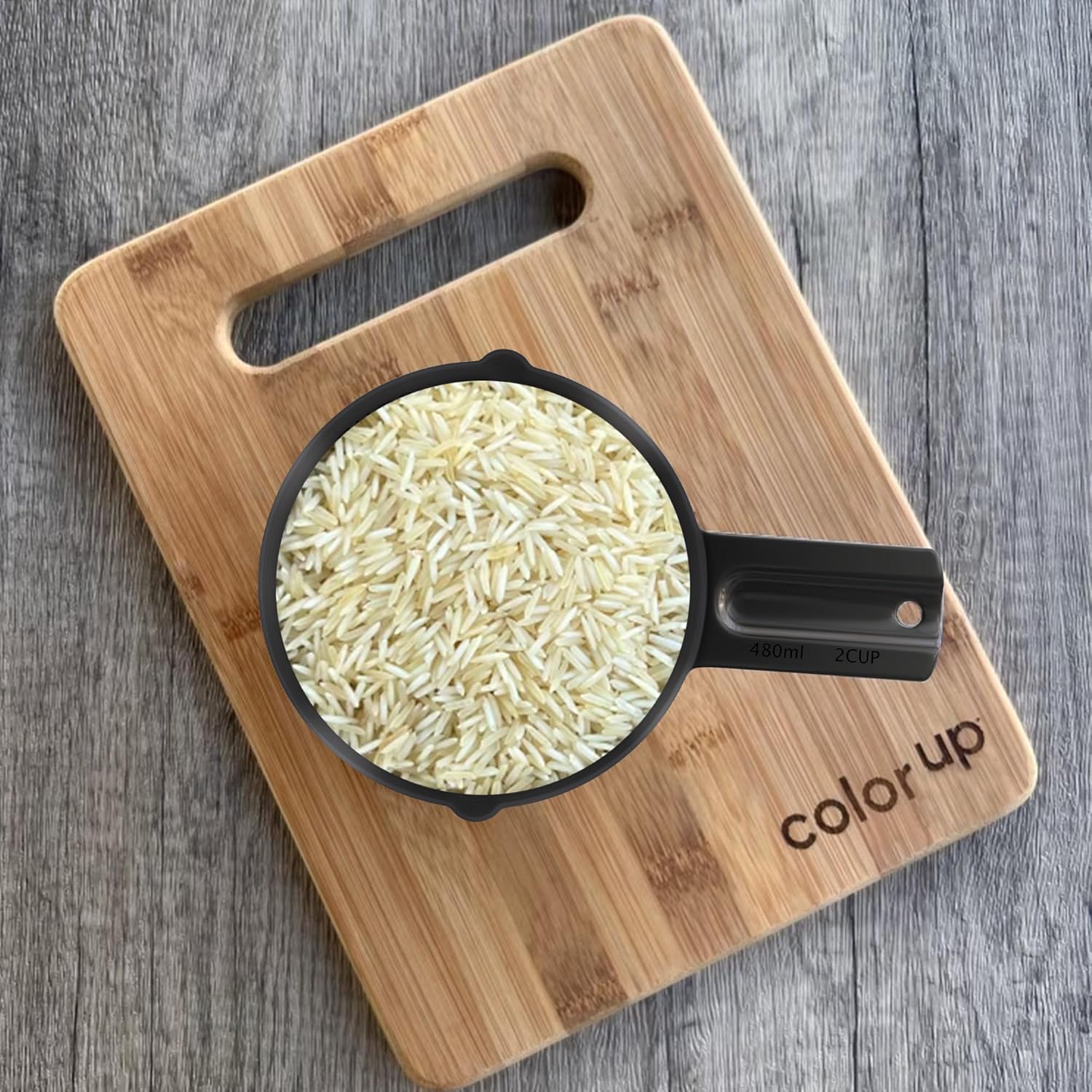 Color Up Taza medidora prémium de 2 tazas (16.2 fl oz), acabado negro de acero inoxidable, construcción de una pieza, apta para lavavajillas,