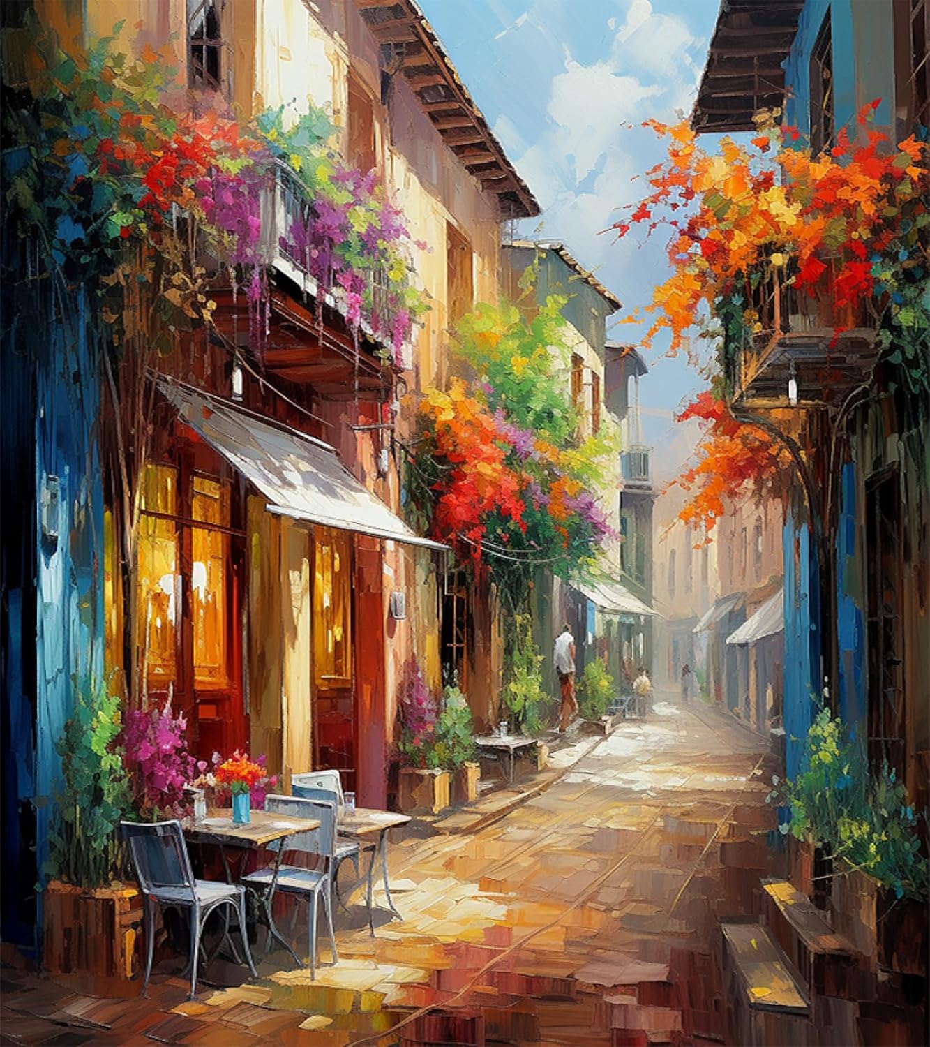 PIPISKY Pintura por números, calle de la ciudad europea, sueños de pintura creativa, obras de arte en estilo de pintura al óleo digital, arte de