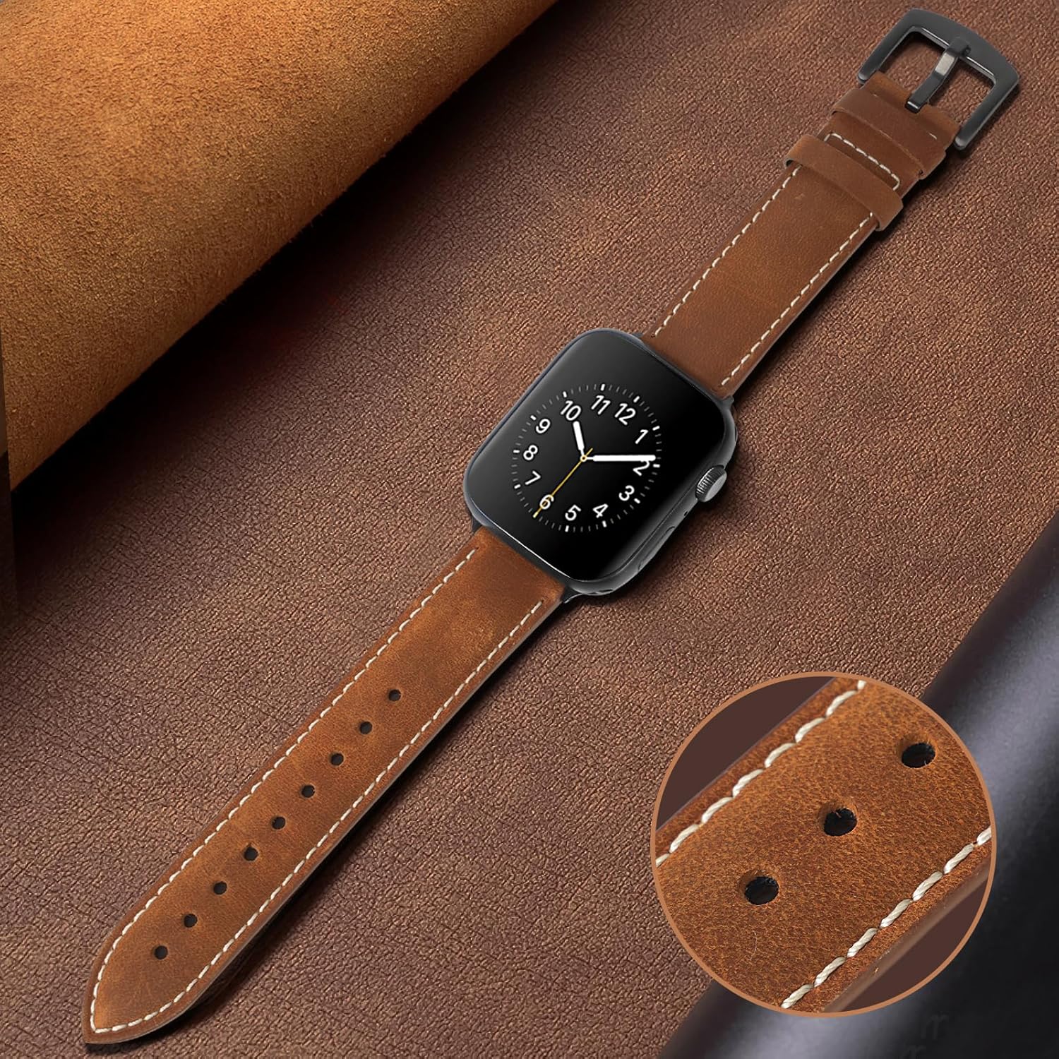 Correas de cuero genuino compatibles con Apple Watch Band de 1.929 in 1.772 in 1.732 in 1.654 in 1.614 in 1.575 in 1.496 in para hombres y mujeres,
