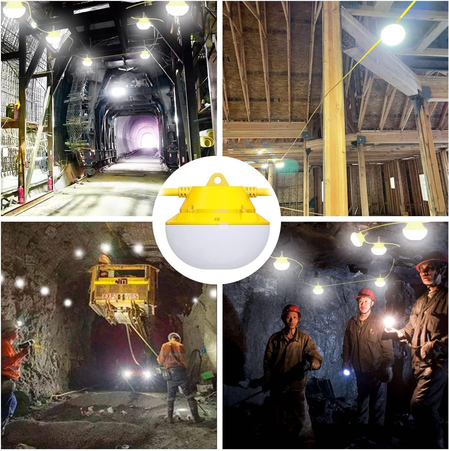Cadena de luz de construcción de 50 pies, 80 W, 5000 K, brillante, 8000 lúmenes, luces de trabajo para construcción temporal, sitio de trabajo,