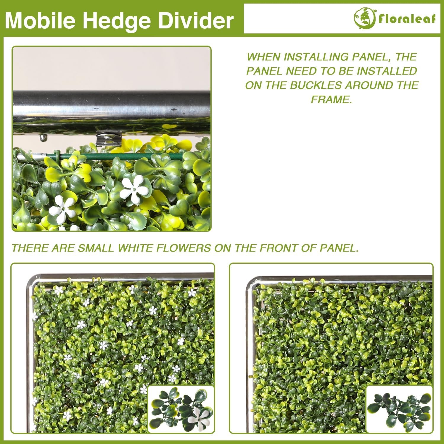 Seto de plantas artificiales de 60 pulgadas de ancho x 40 pulgadas de alto, divisor de habitación con ruedas, panel de valla de privacidad movible,