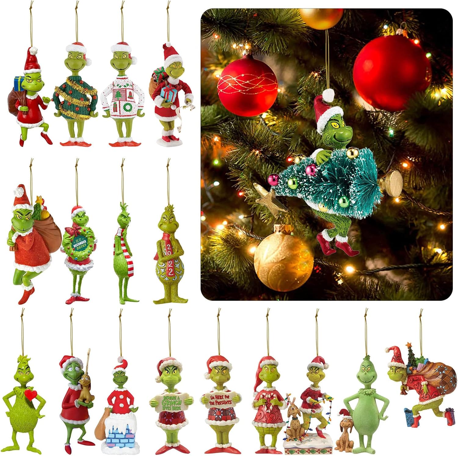 Adorno colgante de árbol de Navidad, divertido colgante decorativo de Navidad con diseño de monstruo de pelo verde, 1 pieza de regalo colgante de