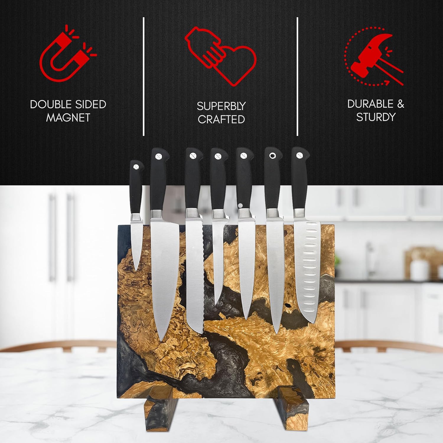 Bloque magnético para cuchillos sin cuchillos, soporte magnético para cuchillos, bloque magnético de cuchillos para encimera de cocina, soporte