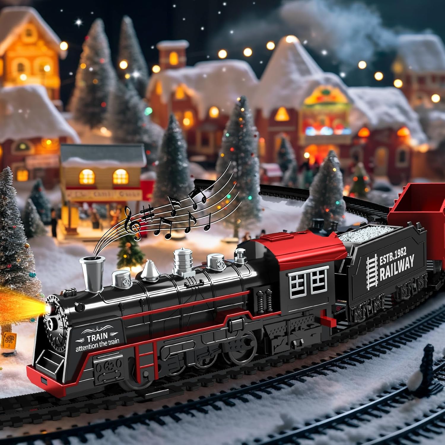 EPPO Mini pistas de tren, 13 piezas de juguetes de tren eléctrico con luces y sonidos, tren de juguete retro clásico locomotora de vapor, juguetes