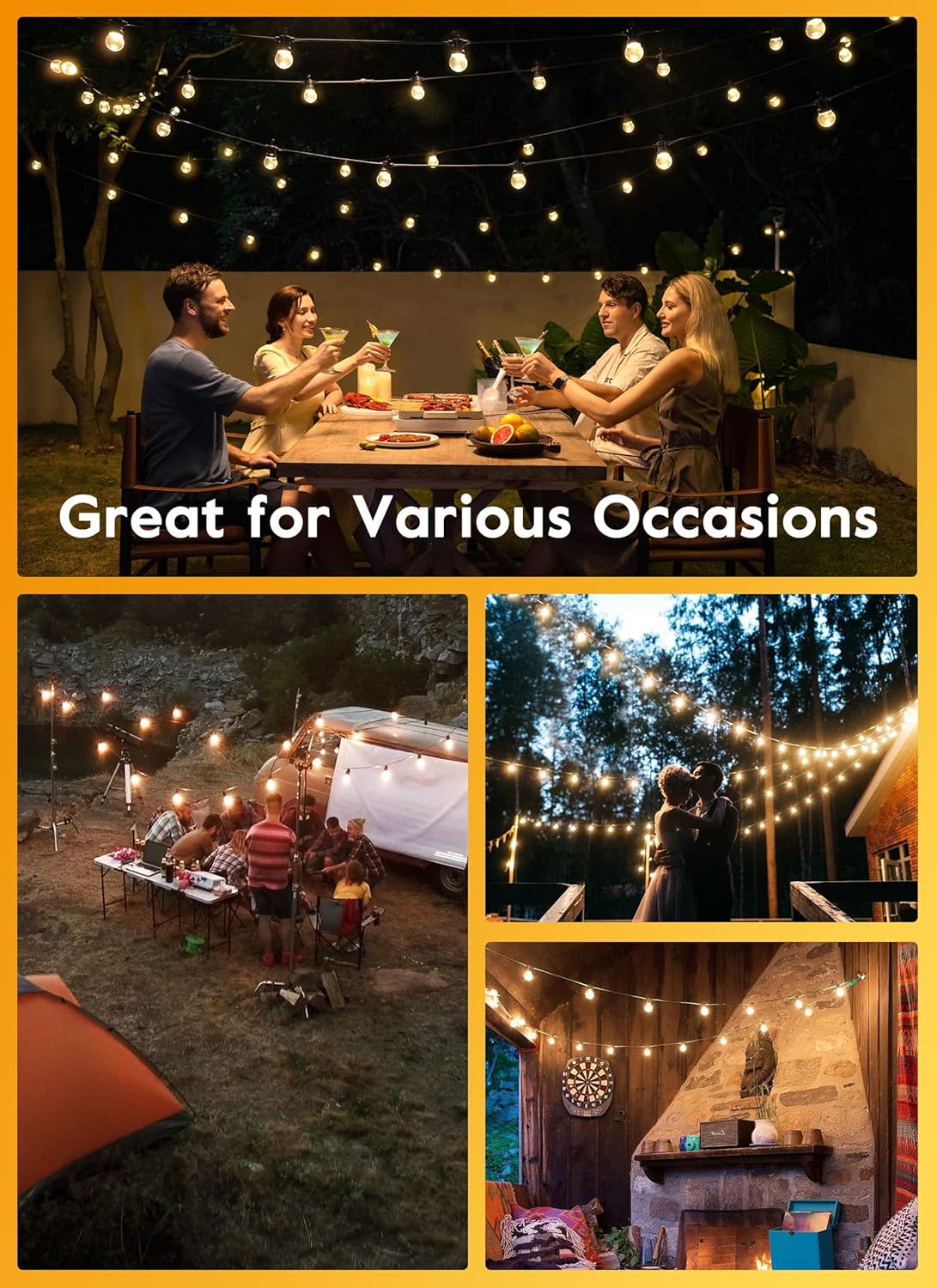 Brightown Tira de luces solares para exteriores de 34 pies  LED G40 Pro Globe Patio ahorro de energía con 11 bombillas inastillables, 3 modos de