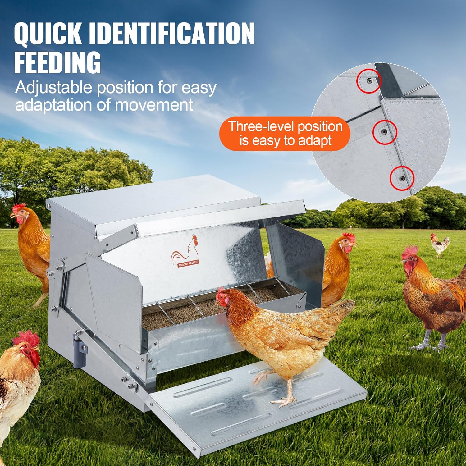 VEVOR CF-25 – Alimentador automático para aves de corral de acero galvanizado con tapa impermeable, prevención de aves, para pollos, faisanes,