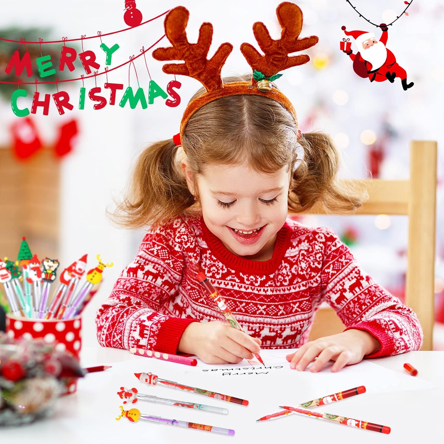 Lápices apilables de Navidad de varios puntos, divertidos lápices con Papá Noel, árbol de Navidad, muñeco de nieve, reno, para escuela, oficina,