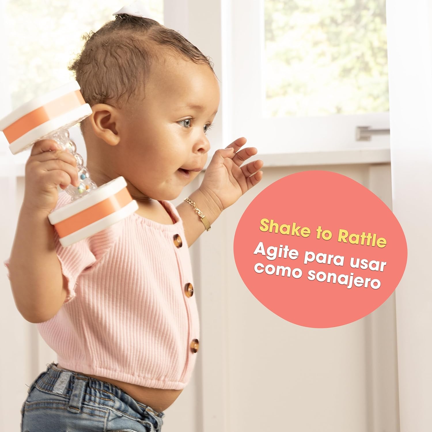 BEBE FUERTE – Mancuerna Twist & Shake de Robin Arzon, juguetes sensoriales bilingües para niños pequeños, juguetes de entrenamiento para bebés,
