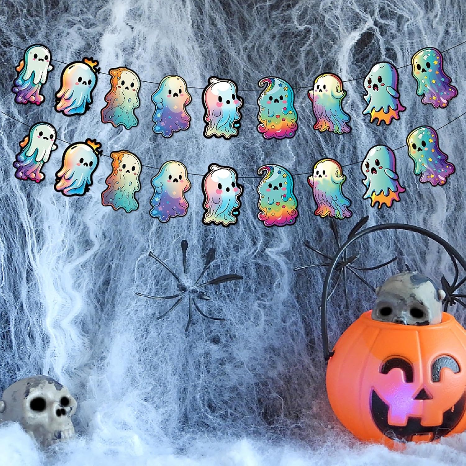 Lindos serpentinas de decoración de fiesta de Halloween con fantasma, 18 guirnaldas colgantes de techo en remolino, cumpleaños, día de abucheo,