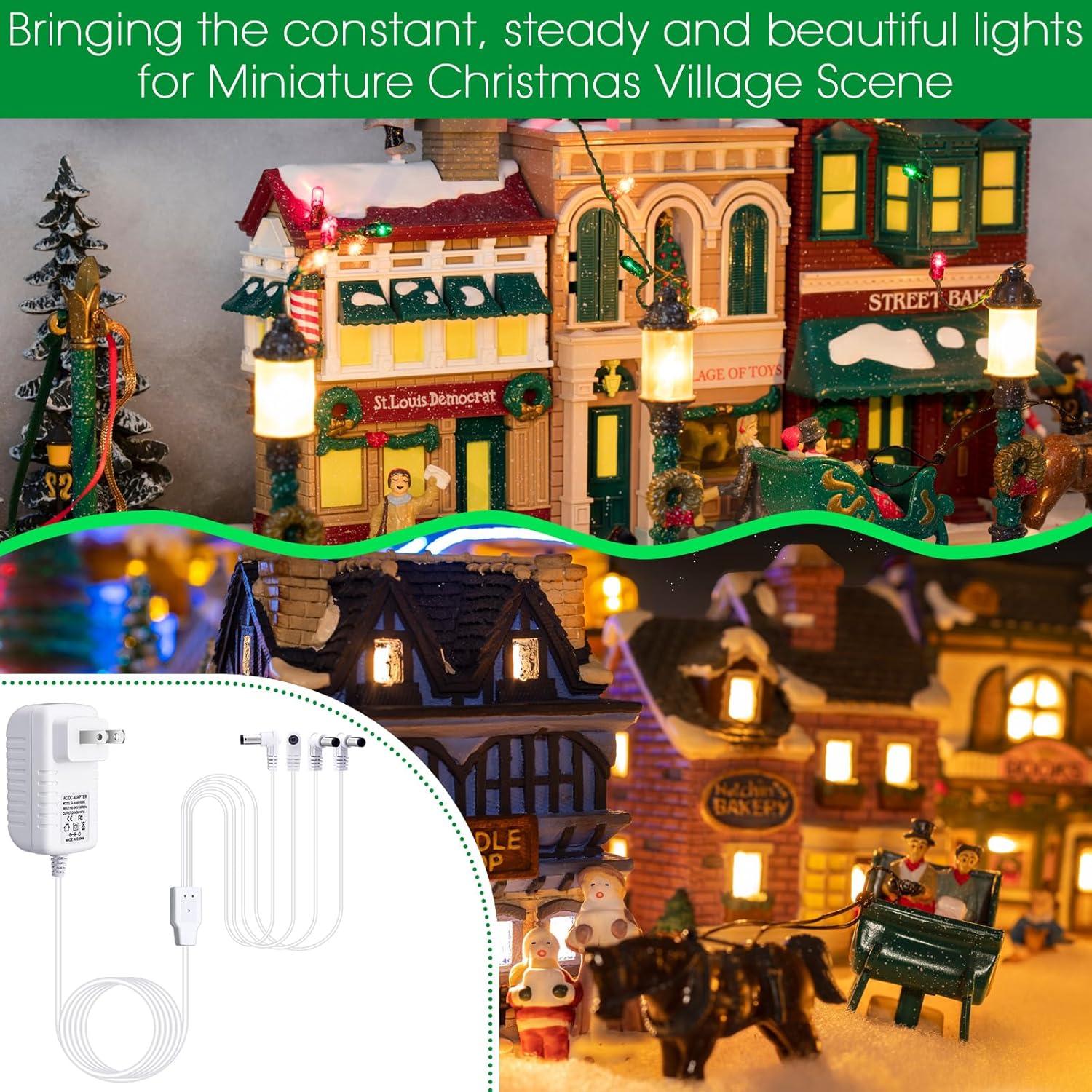 Umigy 2 adaptadores de corriente de 4.5 V compatibles con accesorios iluminados Lemax, adaptador de corriente de CA y CC para Navidad, Halloween,