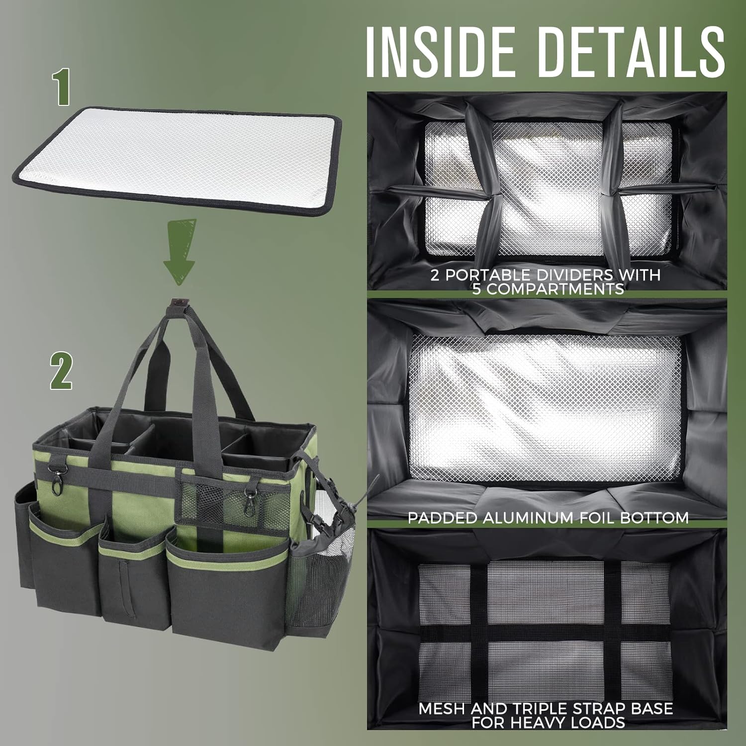 Paquete de 2 bolsas grandes de limpieza portátiles, verde y marrón