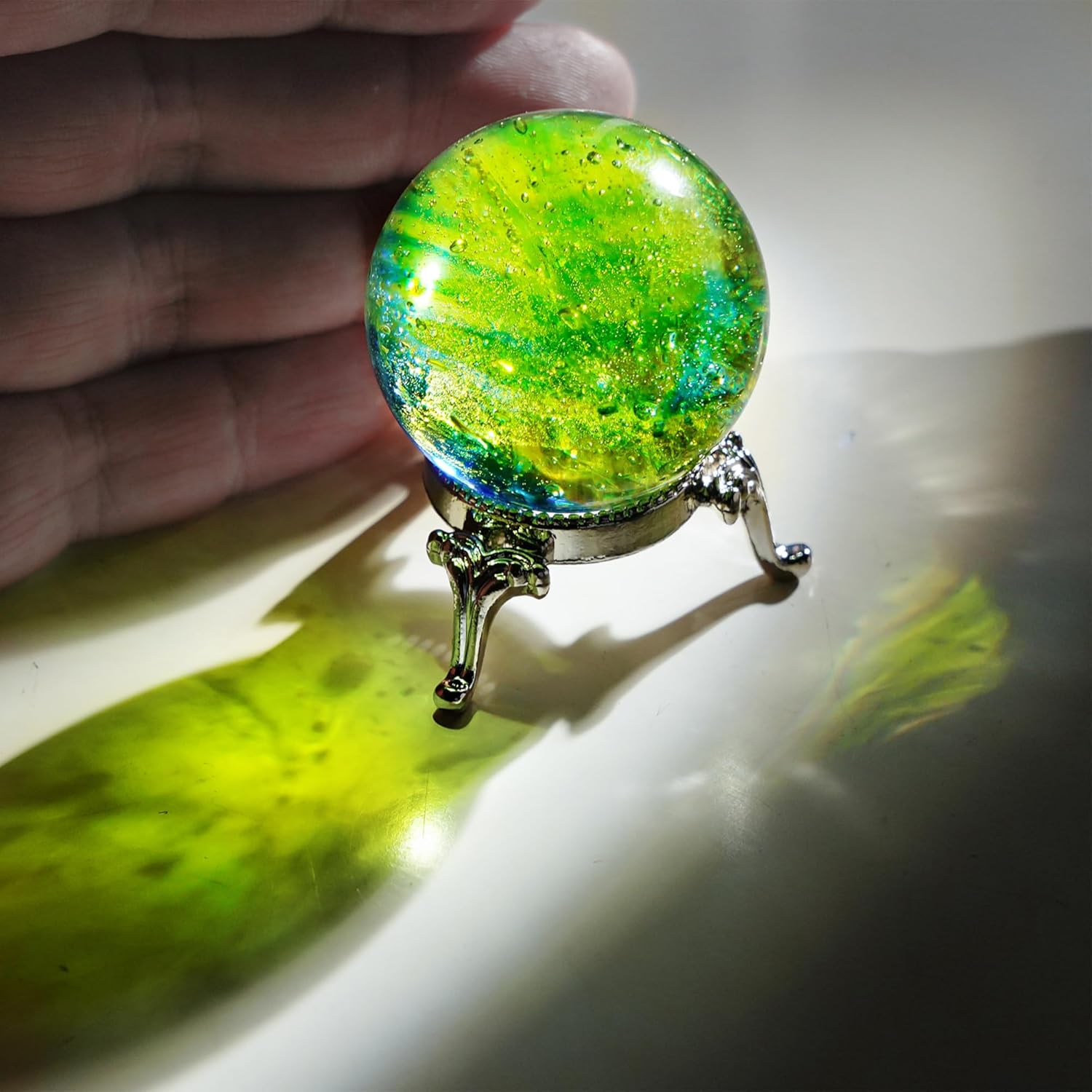 Bola de cristal verde de 1.575 pulgadas con soporte de cristal curativo para decoración del día de San Valentín