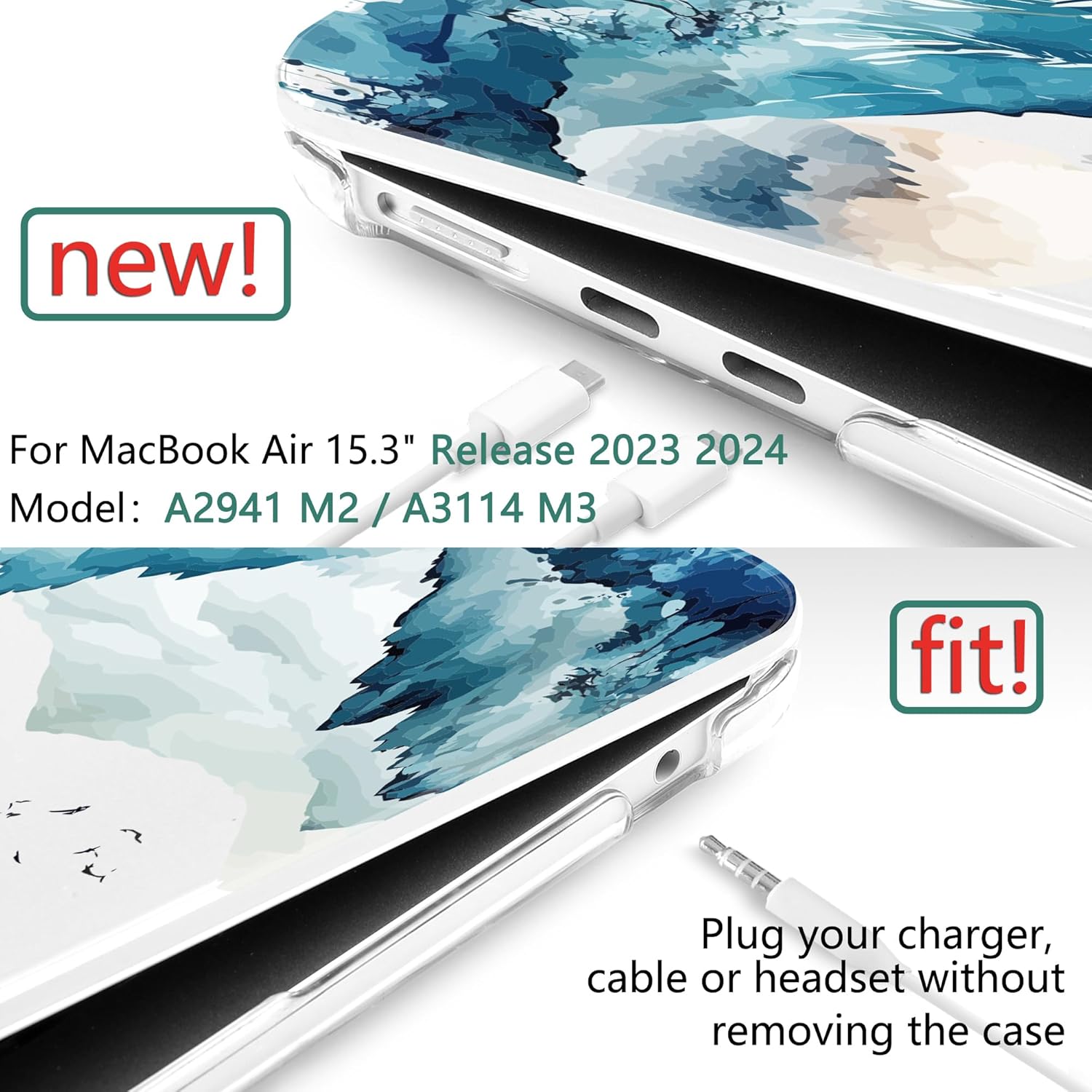 DONGKE Funda para MacBook Air M3 M2 de 15 pulgadas 2023 2024 A2941 A3114 con pantalla Retina y Touch ID, funda rígida de plástico y funda de teclado