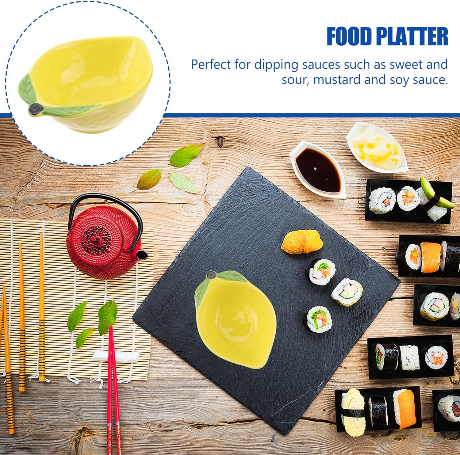 Hemoton Plato de cerámica para aperitivos, plato de limón, plato de postre para ensalada, pasta, bandeja para servir alimentos, plato de postre de