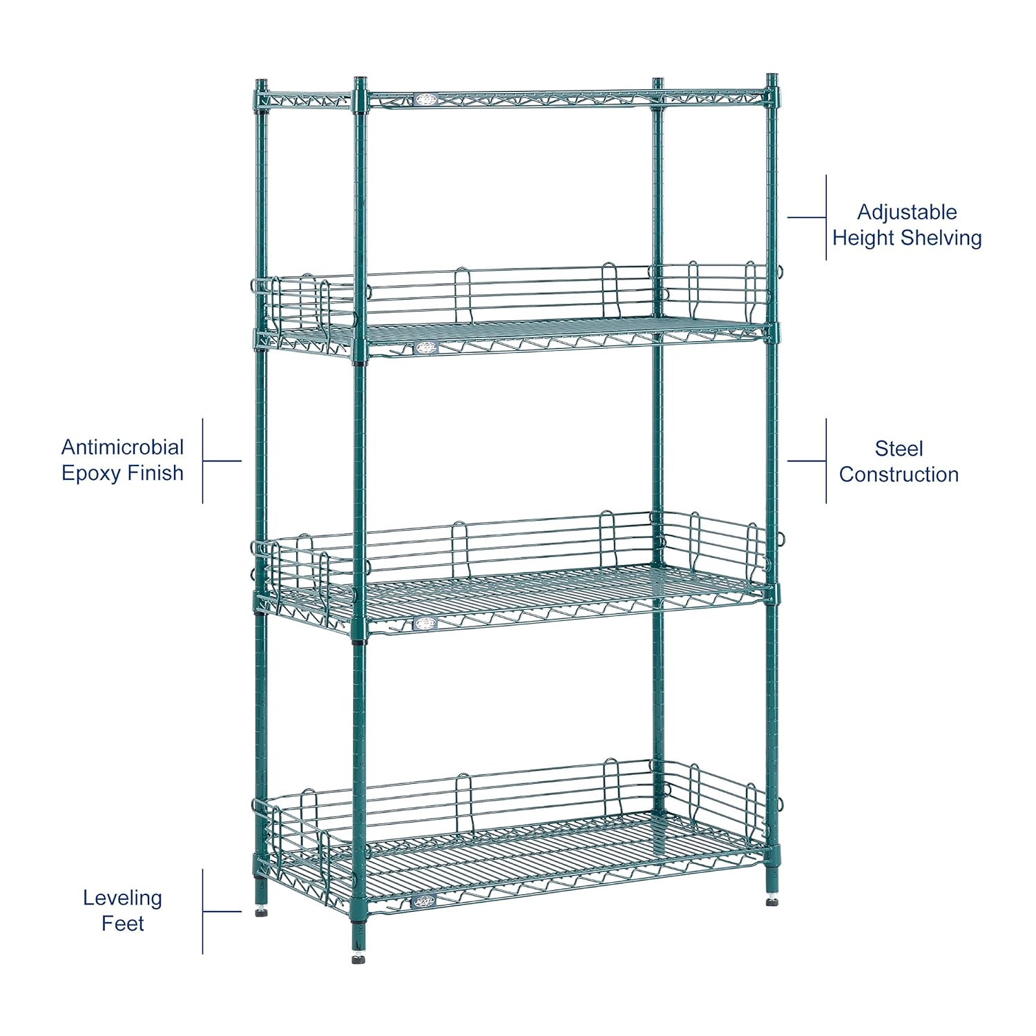 Nexel Estantería de alambre, epoxi verde, 72″ W X 18″ D X 63″ H