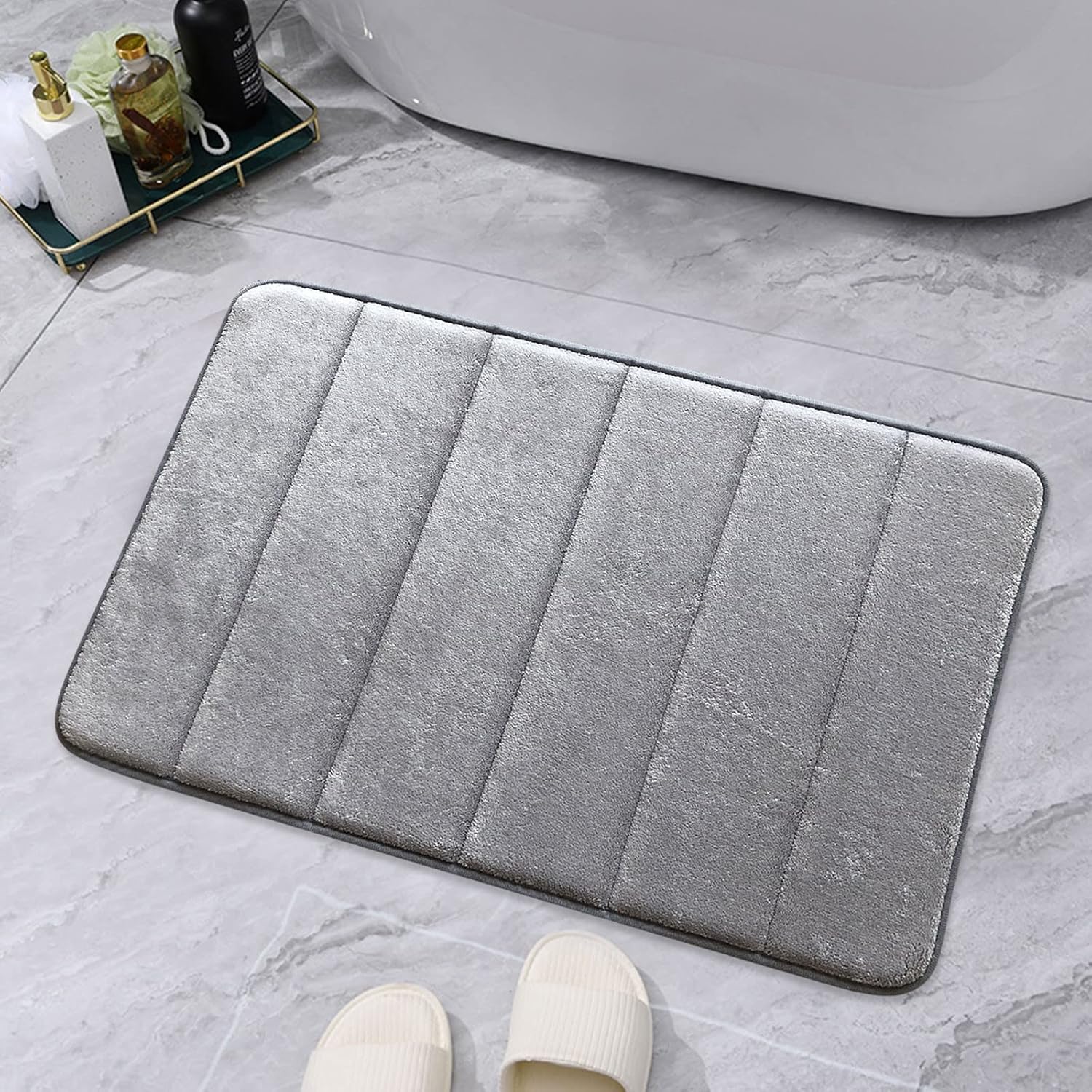 Tapete de baño de espuma viscoelástica, tapete de baño de espuma viscoelástica, súper absorbente, suave, antideslizante, impermeable, de secado