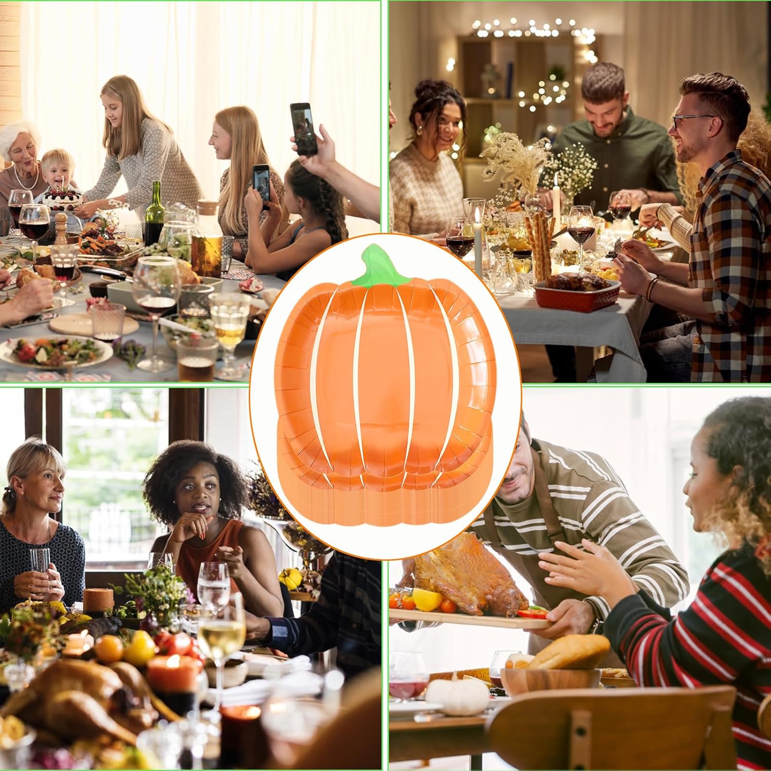 QXBXYHM 25 platos de papel de calabaza de otoño, platos desechables para fiesta de cosecha de otoño, platos de cena naranja para Acción de Gracias,