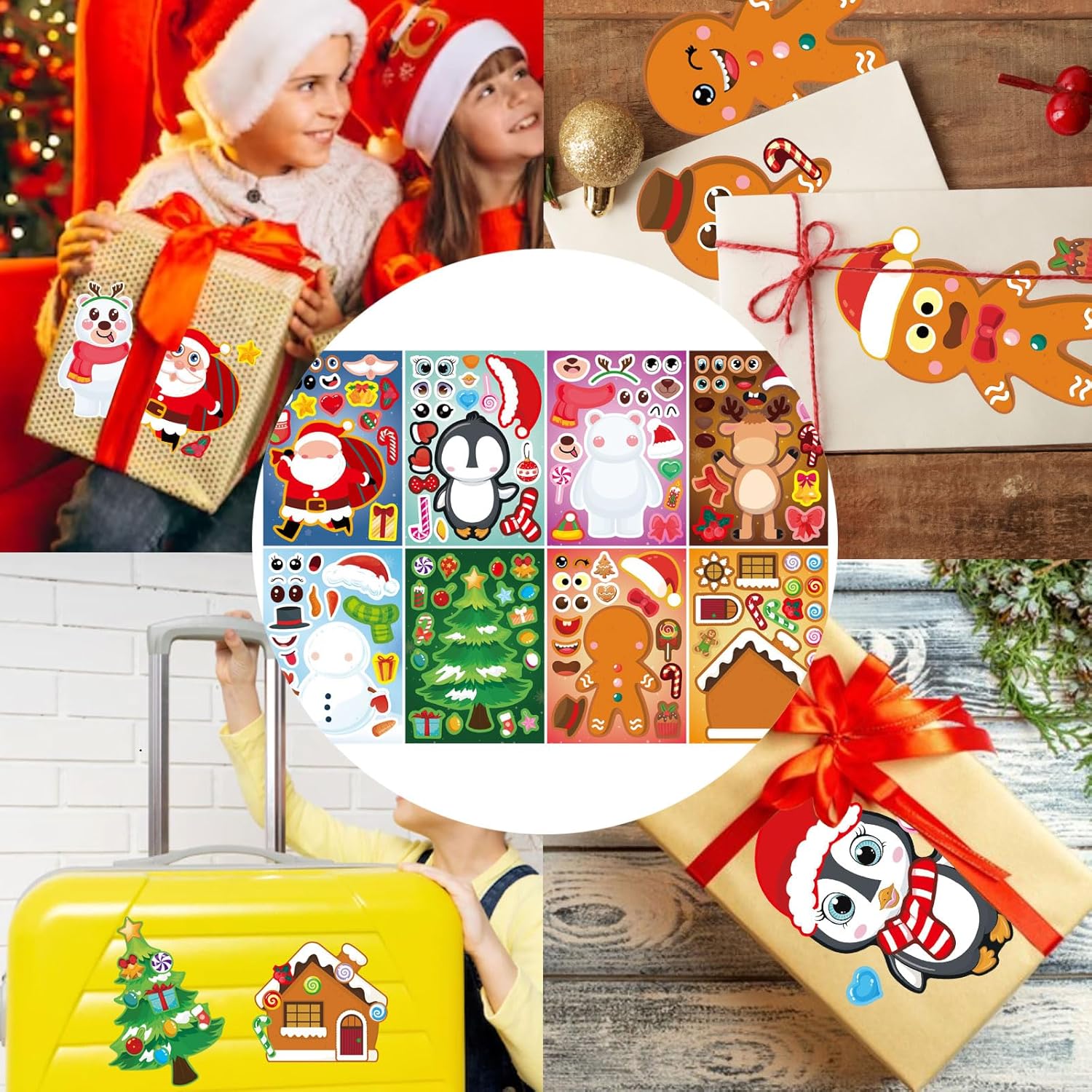Calcomanías de cara de Navidad para niños y adultos, lindas calcomanías de fiesta de Feliz Navidad, a granel para calabazas y botellas de agua,