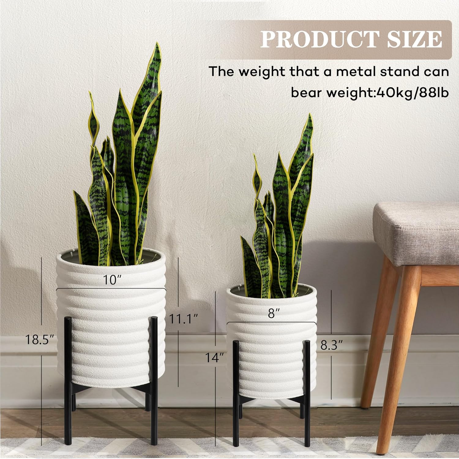 Oakrain Macetas de mediados de siglo para plantas de interior, juego de 2, macetas decorativas modernas de metal para sala de estar, oficina, jardín