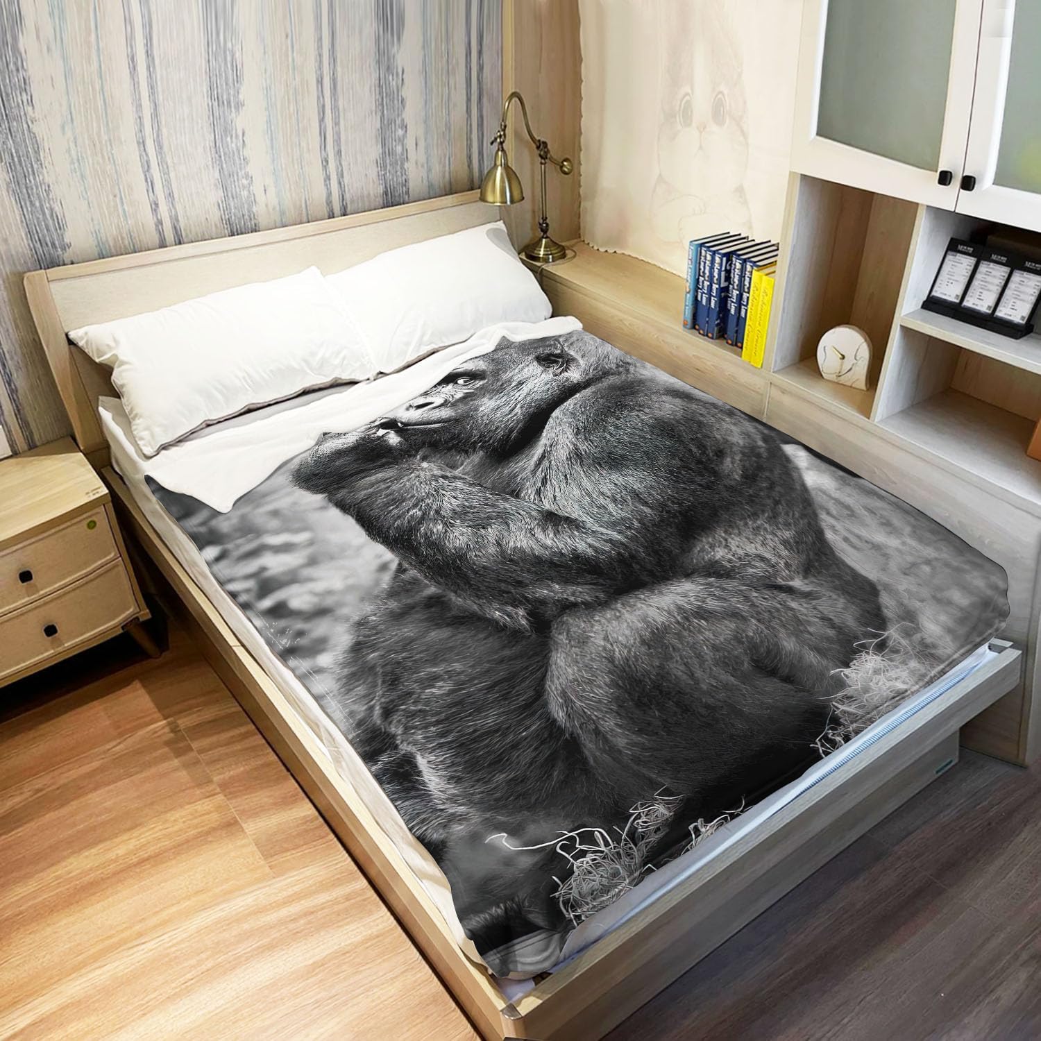 Gorilla – Manta de forro polar de orangután con diseño de animales divertidos para sofá y cama, 60 x 80 pulgadas