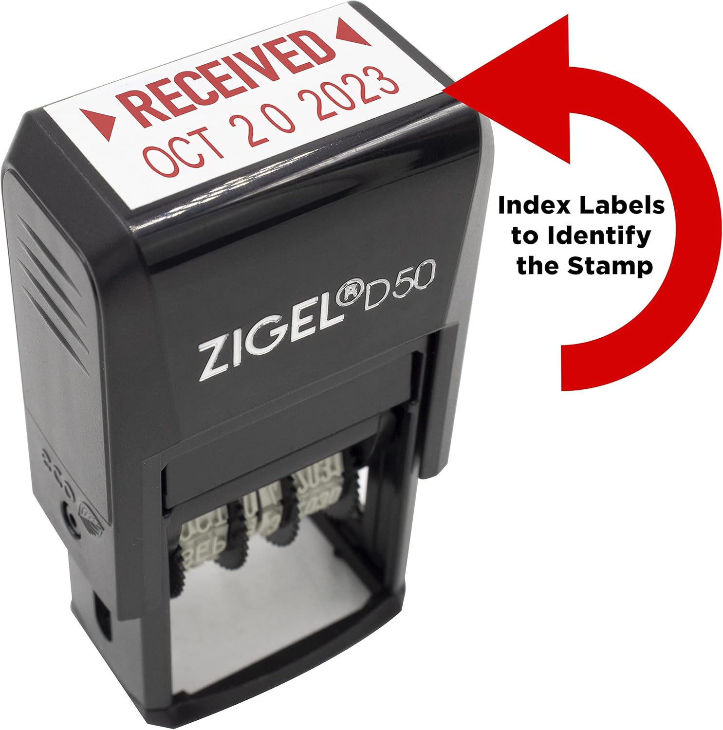ZIGEL Sello de fecha D50 con recepción – Sello de fecha autoentintado – Rojo